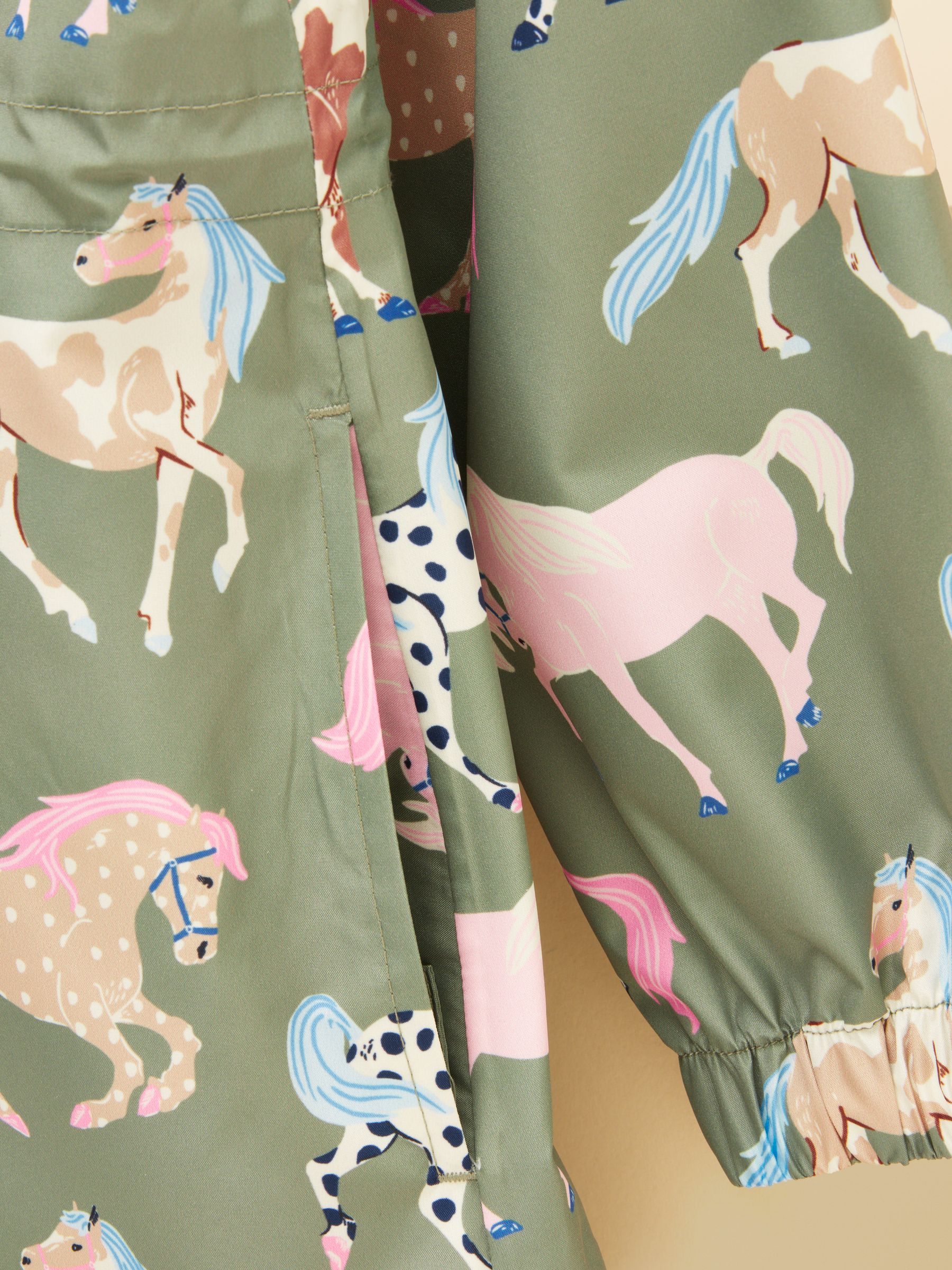 Girls' Rainford Khaki Horse Waterproof Packable Raincoat With Hood - Image 7 of 7