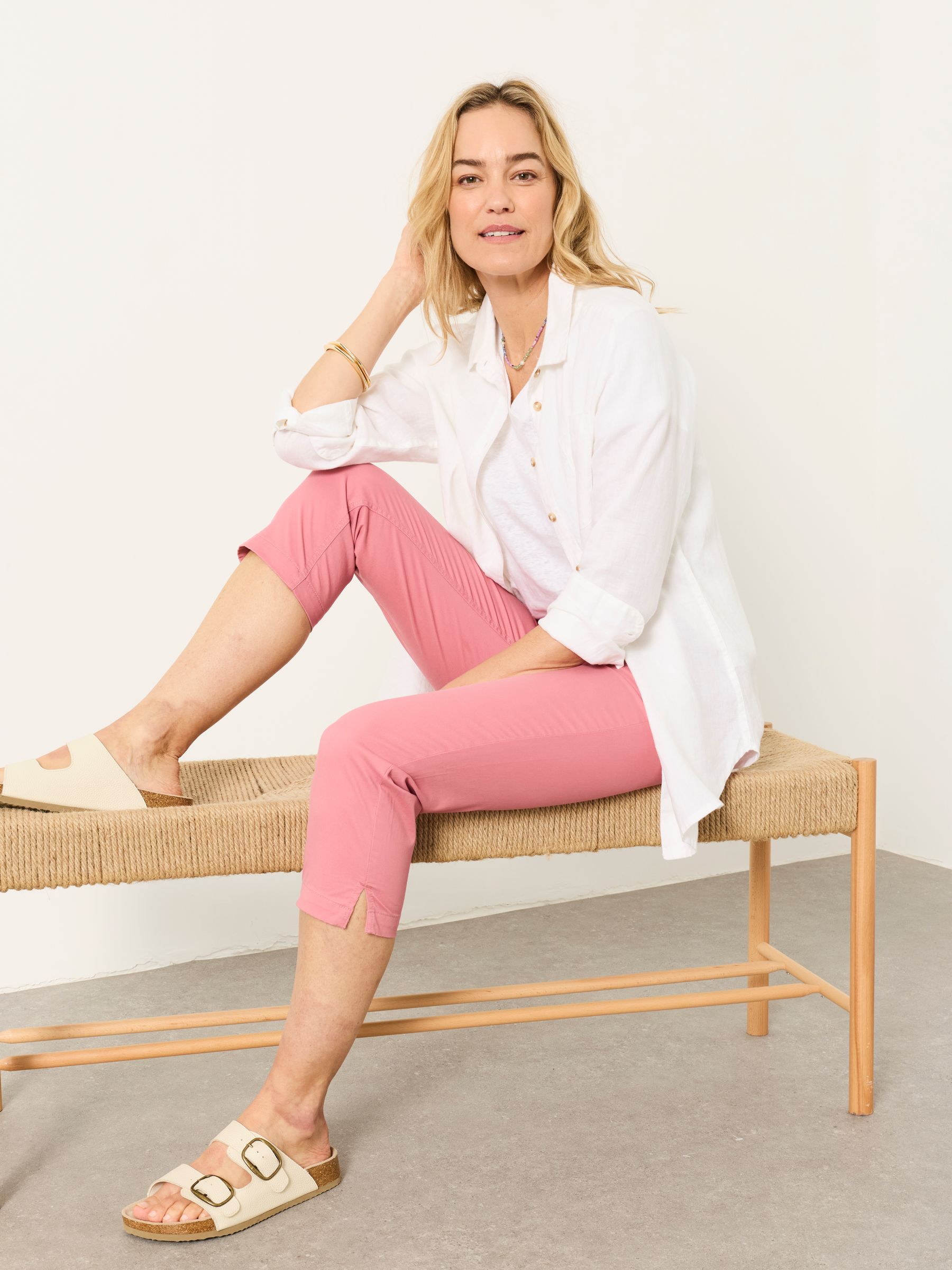 Farnham Pink Cropped Slim Chino Trousers - Image 2 of 7