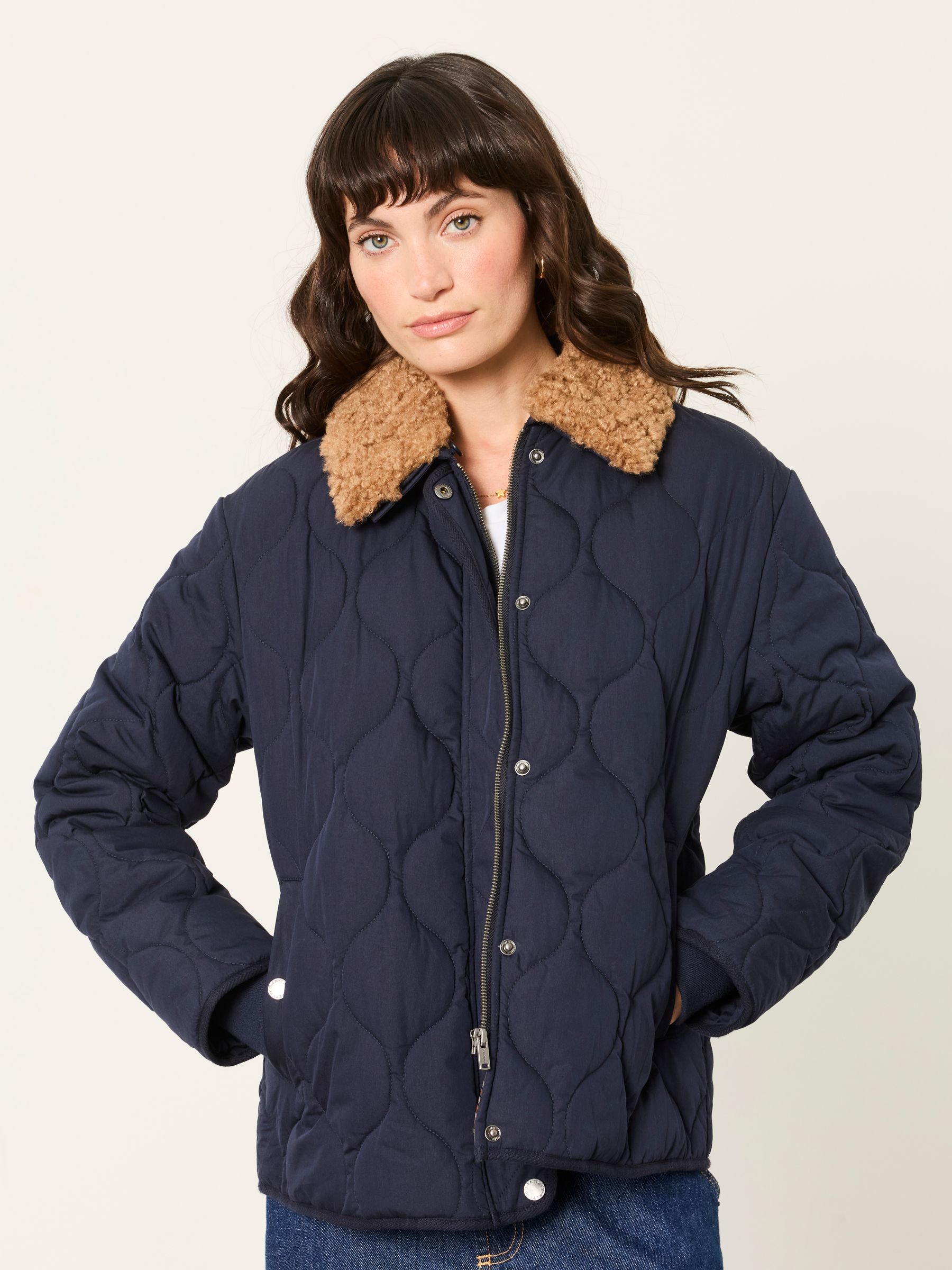 Cumbria Navy Removable Collar Quilted Jacket - Image 1 of 7 Cumbria Navy Removable Collar Quilted Jacket - Image 1 of 7