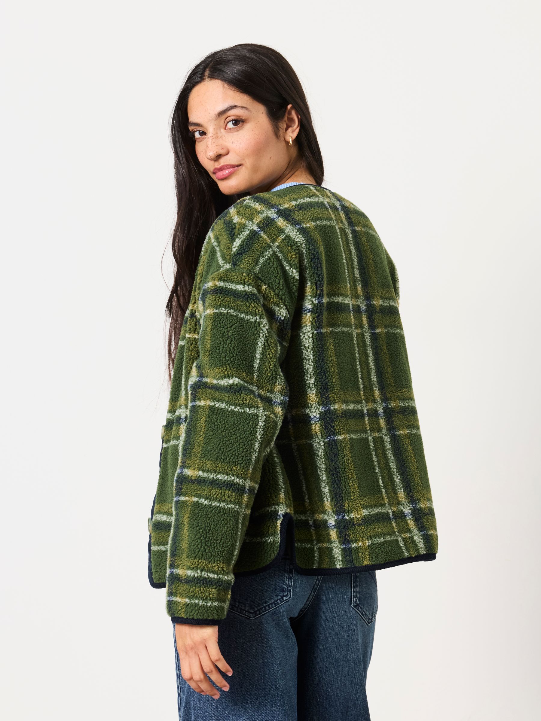 Willow Green Check Borg Fleece Jacket - Image 2 of 6