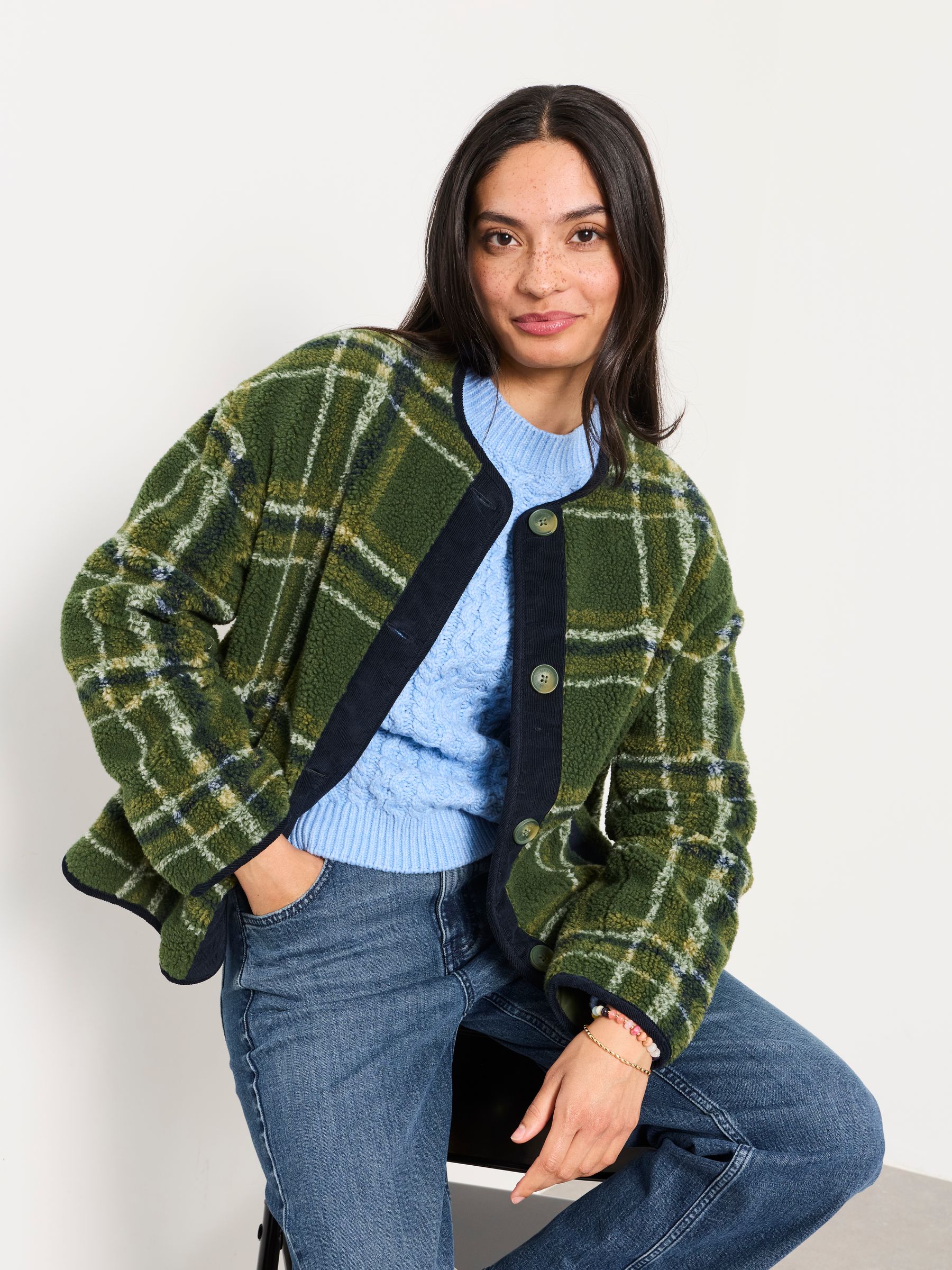 Willow Green Check Borg Fleece Jacket - Image 5 of 6