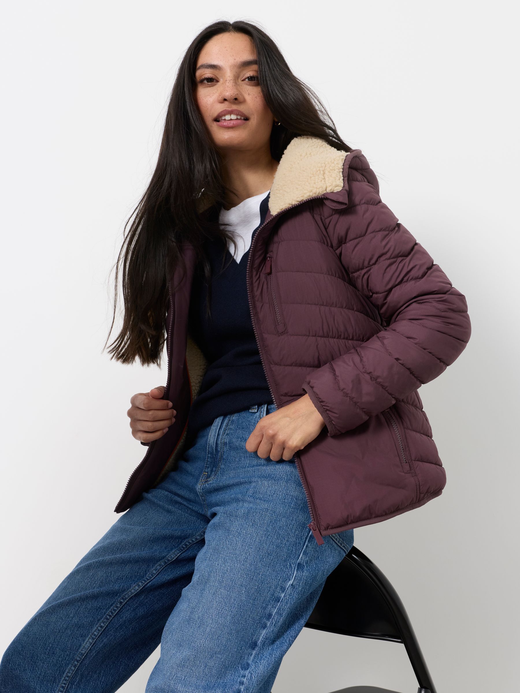 Erica Plum Purple Petite Colour Block Puffer Jacket - Image 4 of 5