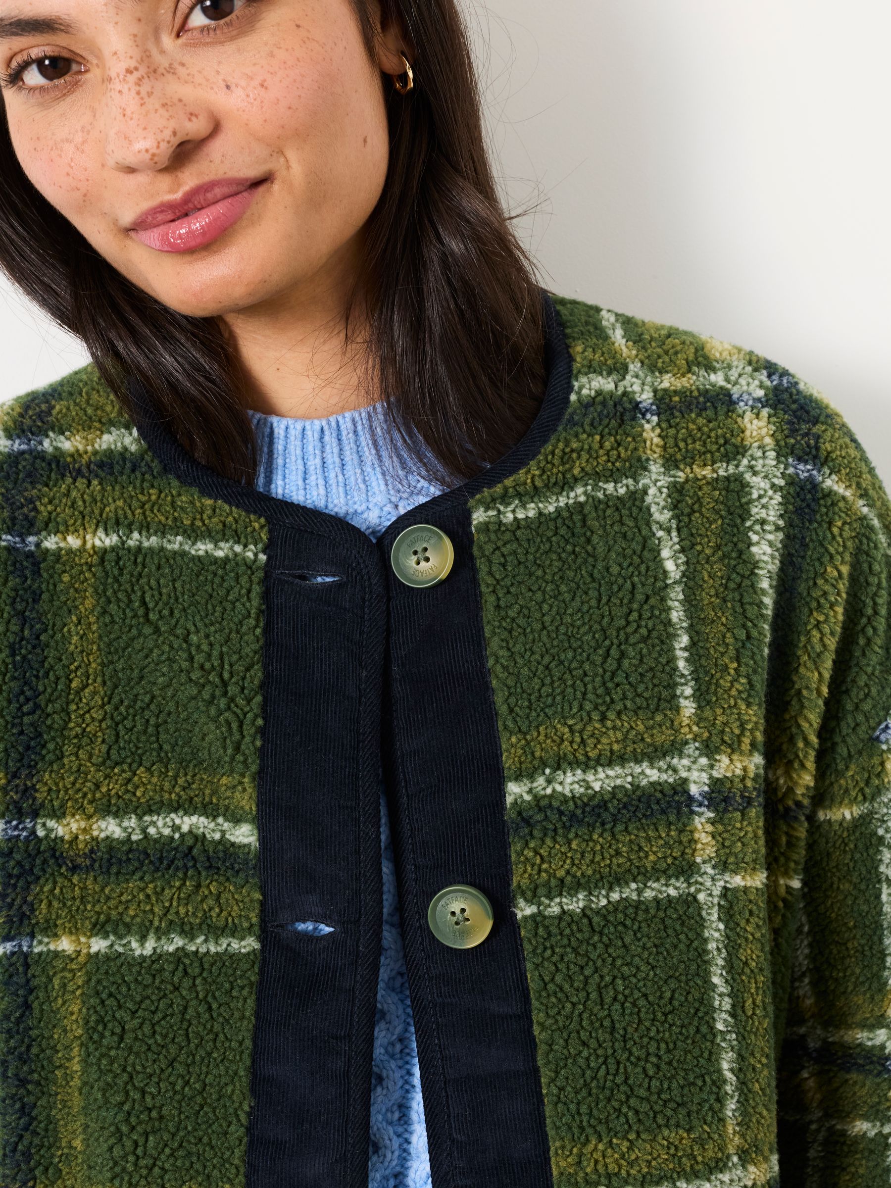 Willow Green Check Petite Borg Fleece Jacket - Image 3 of 6