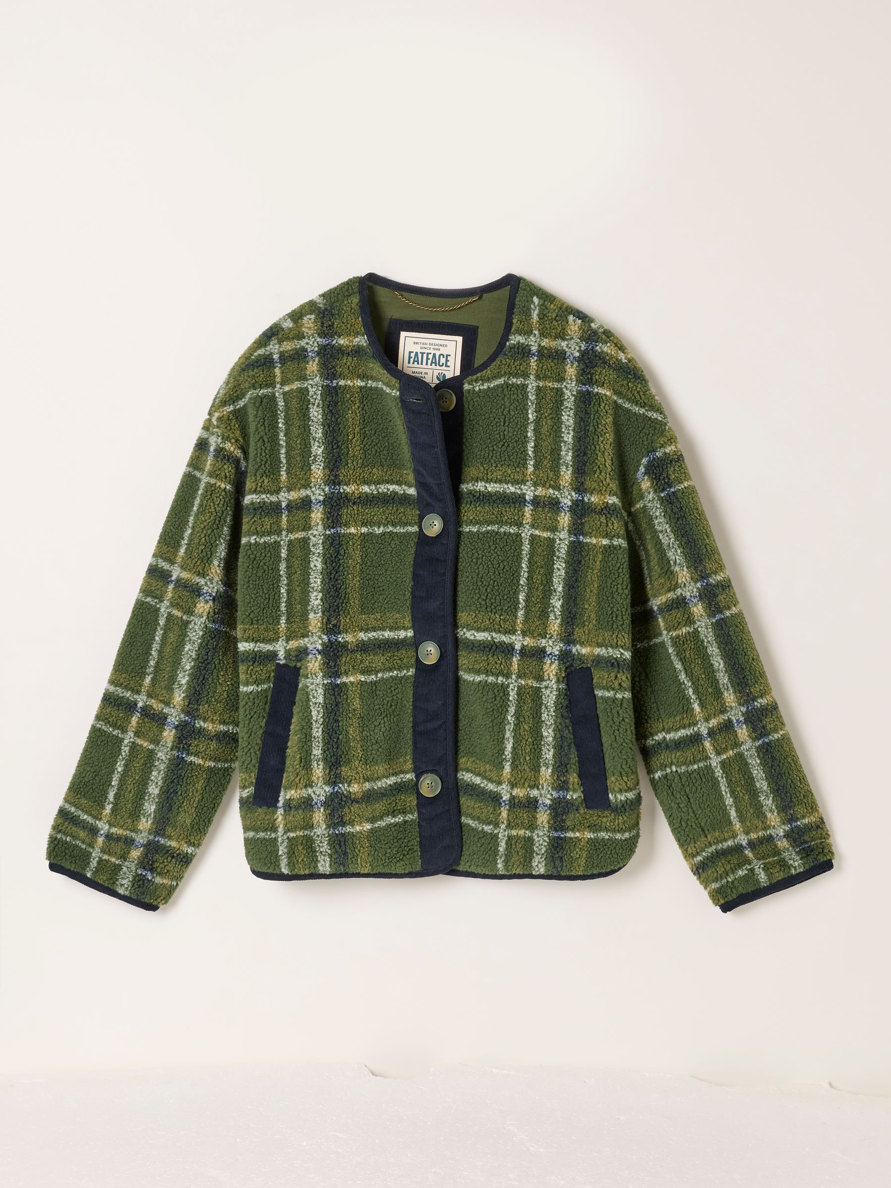 Willow Green Check Petite Borg Fleece Jacket - Image 7 of 7 Willow Green Check Petite Borg Fleece Jacket - Image 7 of 7