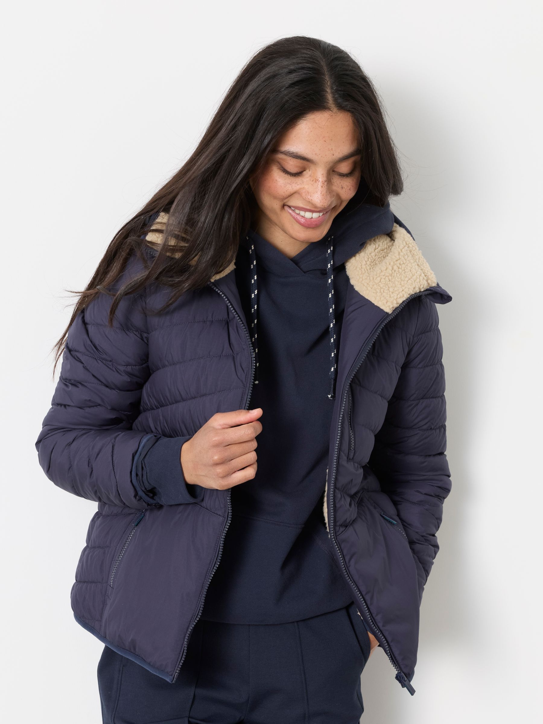 Erica Navy Petite Colour Block Puffer Jacket - Image 1 of 5