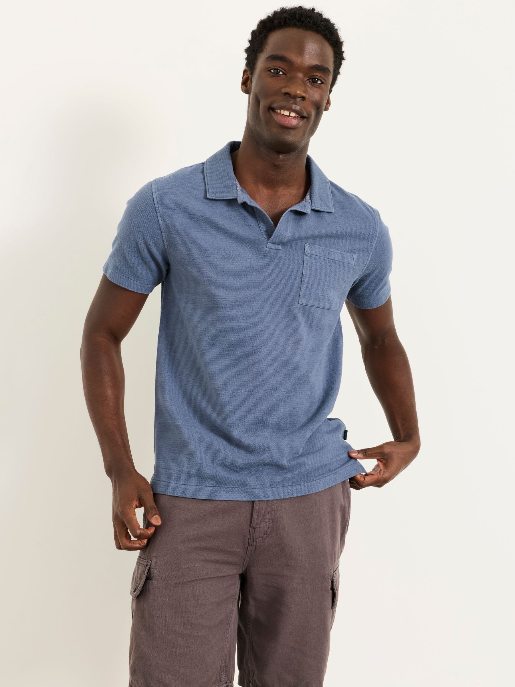 Albury Blue Textured Polo Shirts - Image 1 of 5