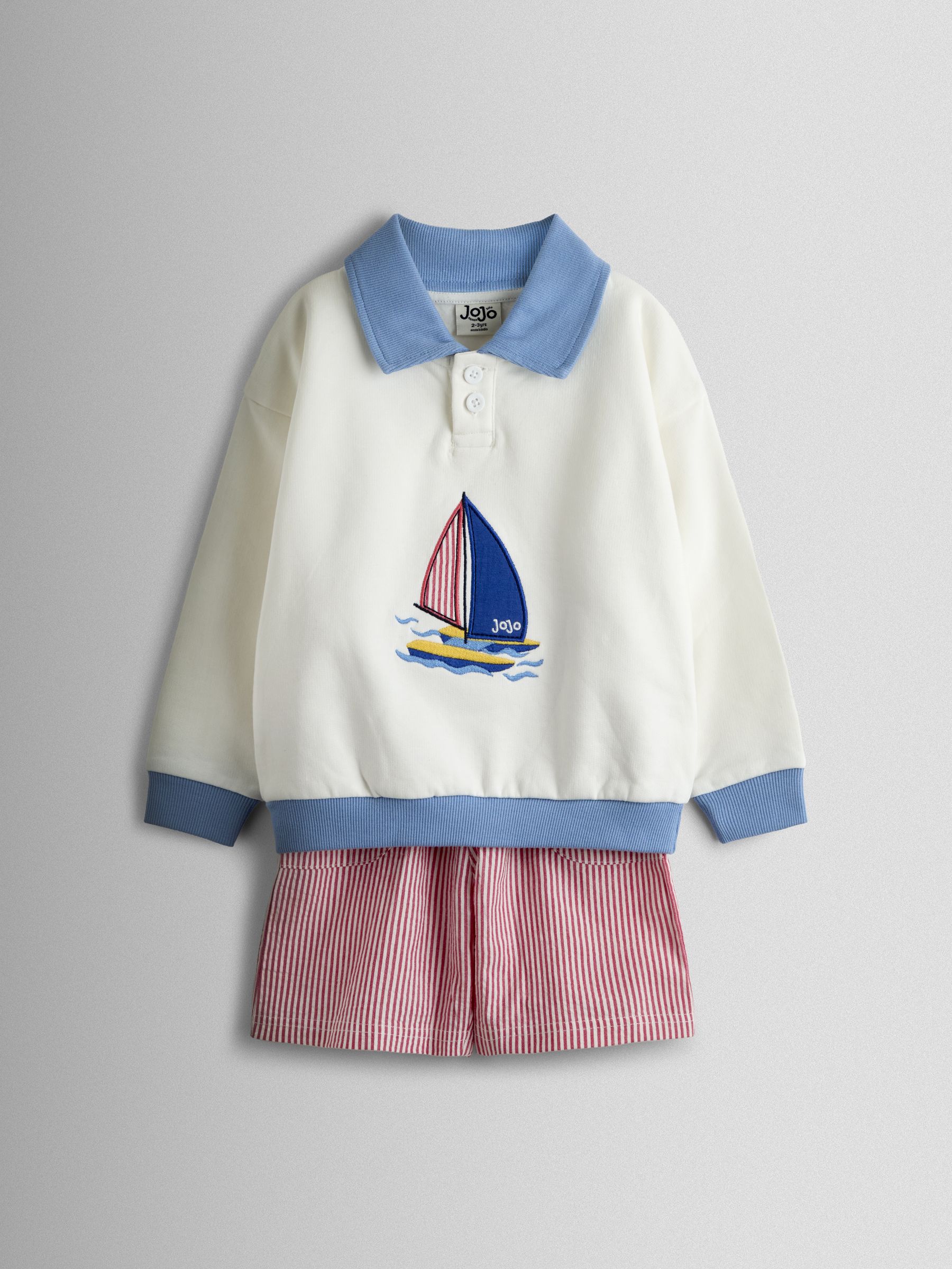 Cream Boat 2-Piece Nautical Sweatshirt & Short Set - Image 1 of 7 Cream Boat 2-Piece Nautical Sweatshirt & Short Set - Image 1 of 7