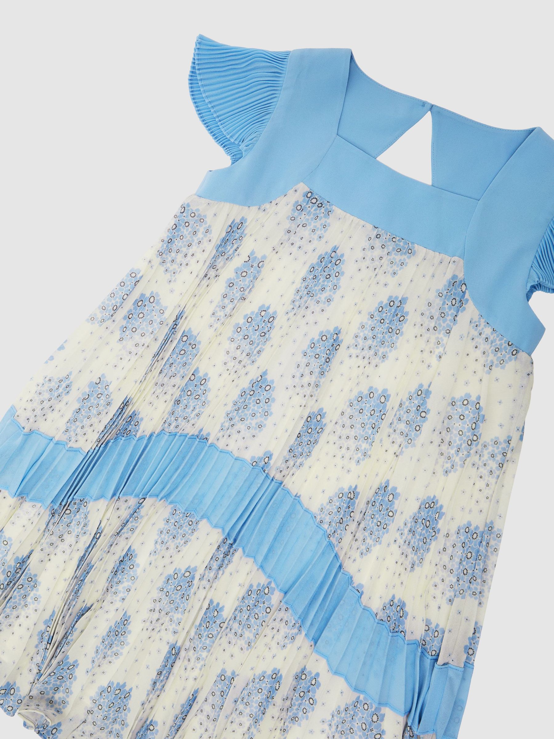 Floral-Print Pleated Dress in Pale Blue - Image 1 of 3