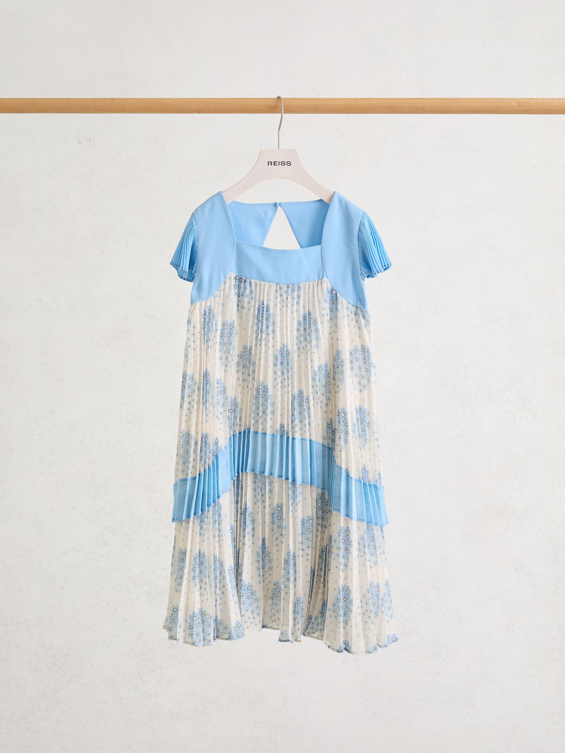 Floral-Print Pleated Dress in Pale Blue - Image 2 of 3