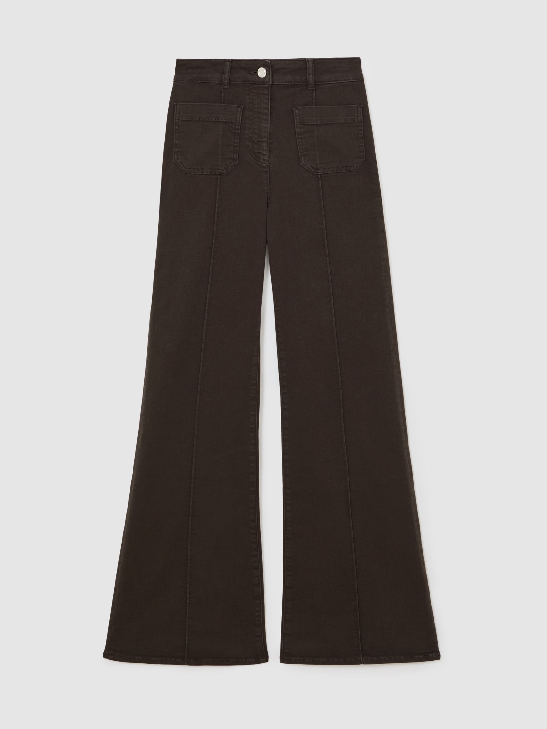 Patch-Pocket Flared Jeans in Chocolate Brown - image 1
