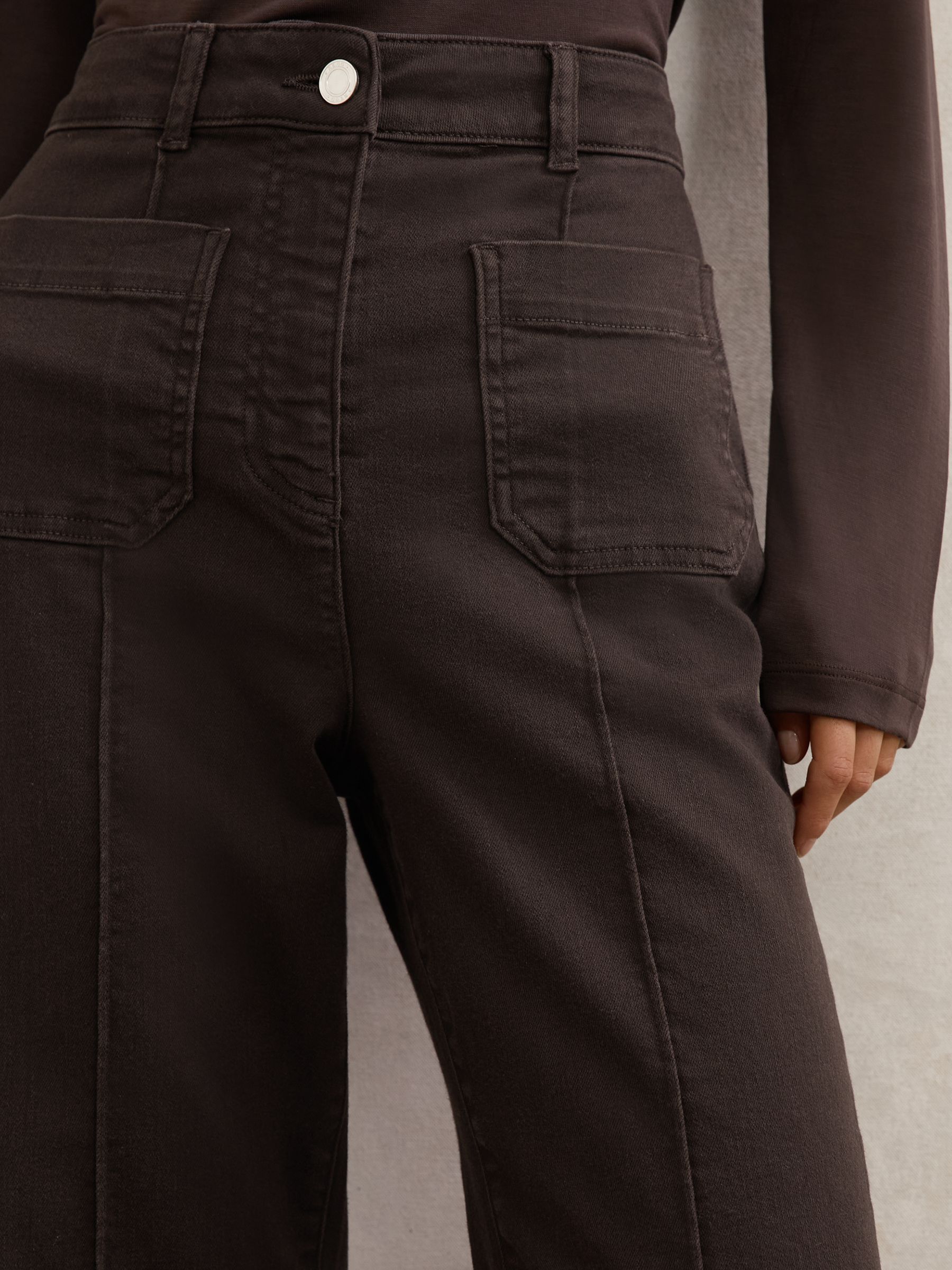 Patch-Pocket Flared Jeans in Chocolate Brown - image 4