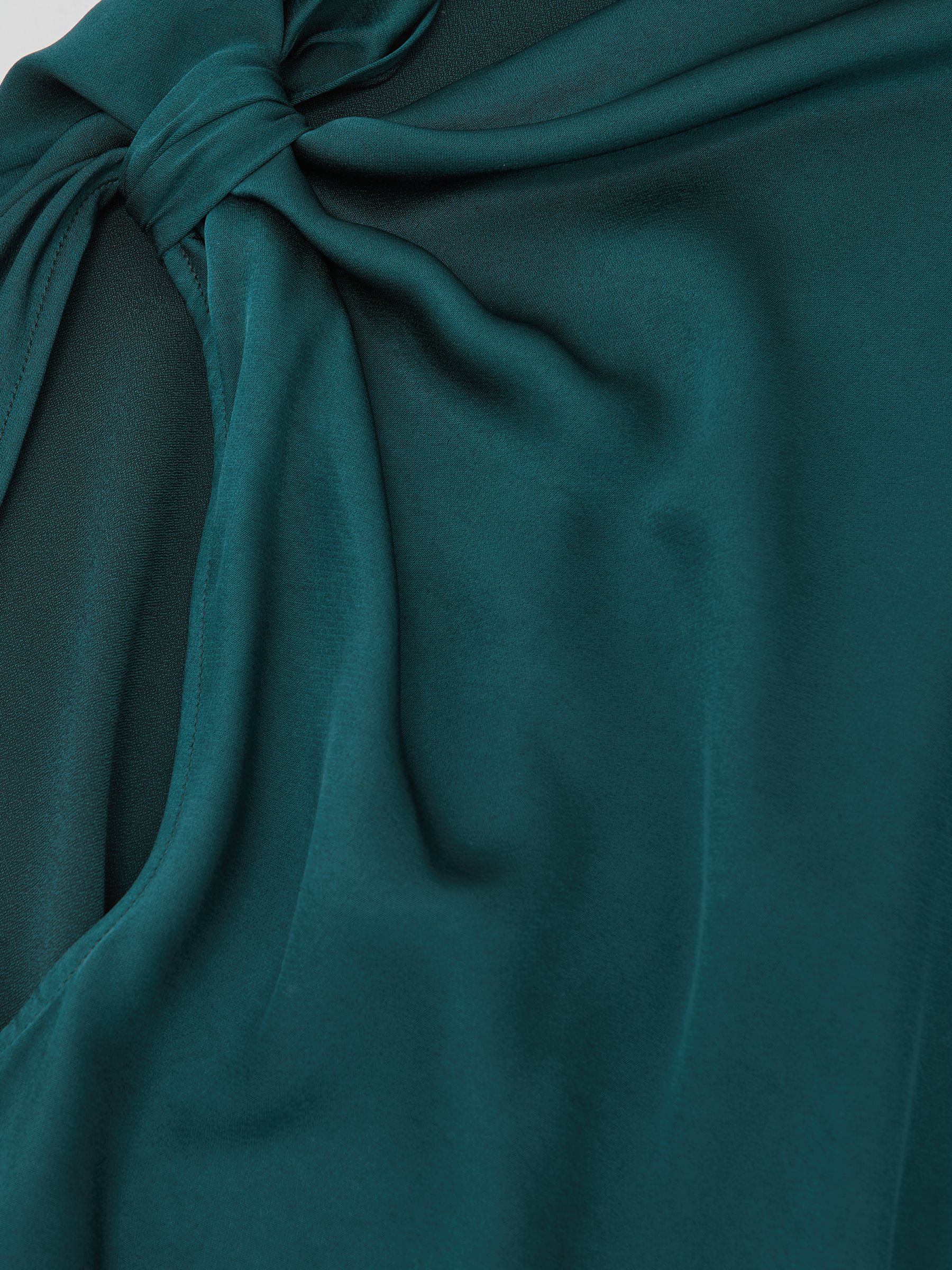 Satin Asymmetric Draped Midi Dress in Teal Green - image 3