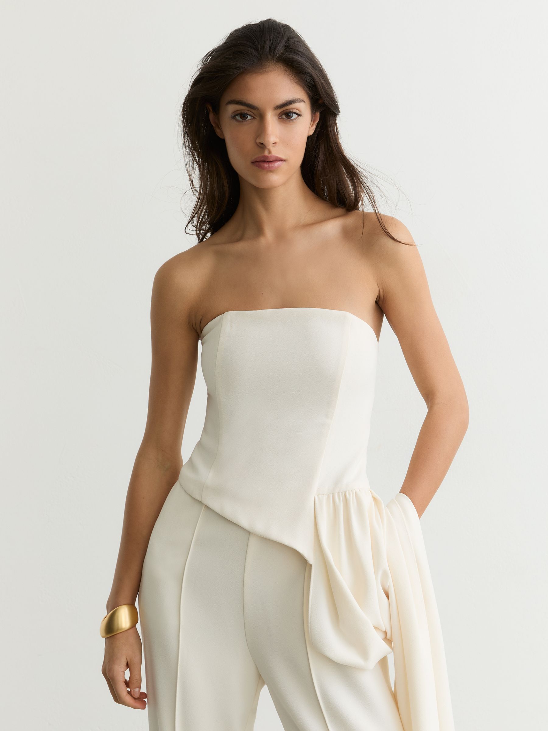 Strapless Drape Wide-Leg Jumpsuit in Ivory - Image 3 of 8
