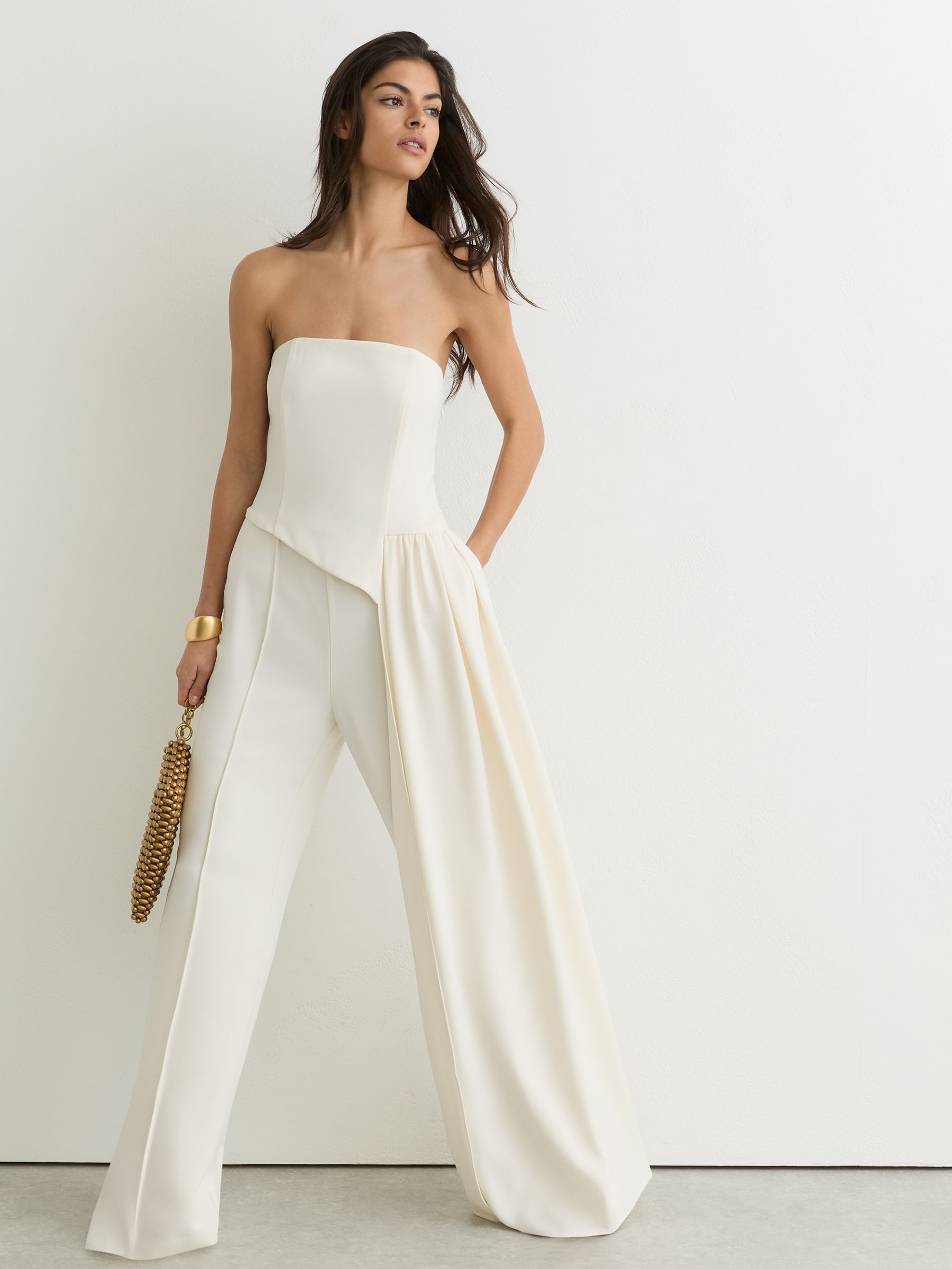 Strapless Drape Wide-Leg Jumpsuit in Ivory - Image 4 of 8