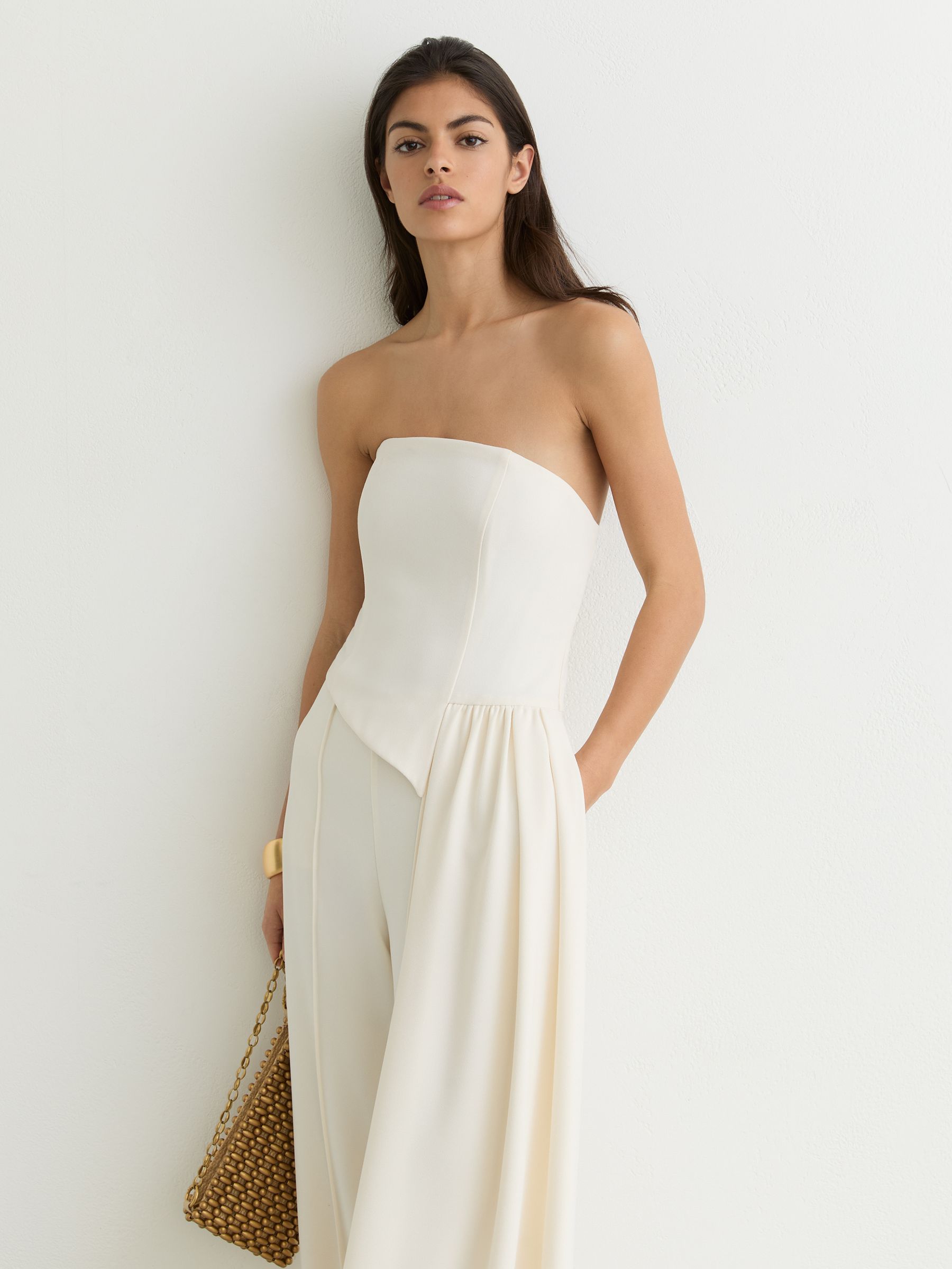 Strapless Drape Wide-Leg Jumpsuit in Ivory - Image 7 of 8