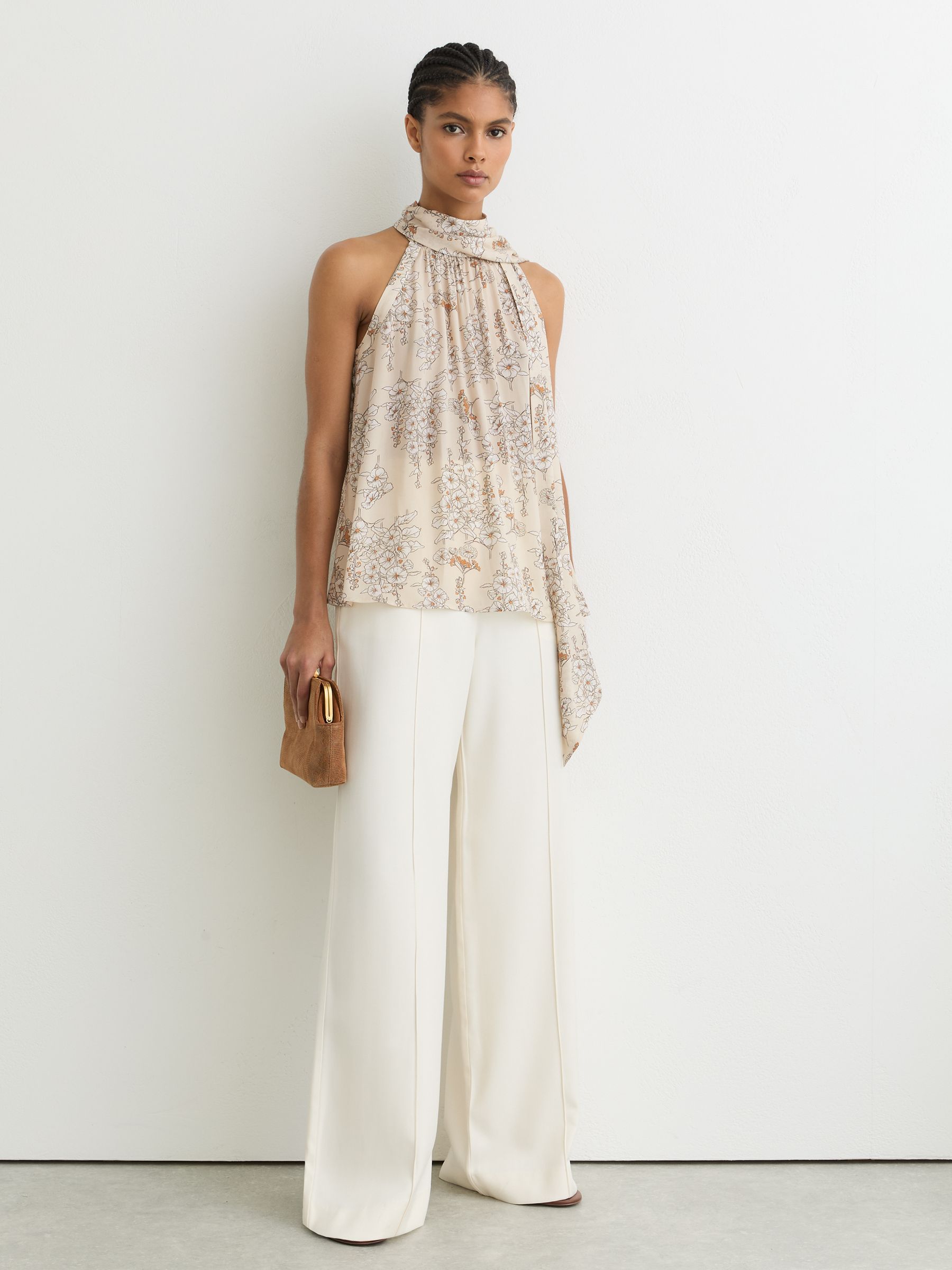 Floral-Print Scarf-Neck Top in Cream - Image 3 of 7