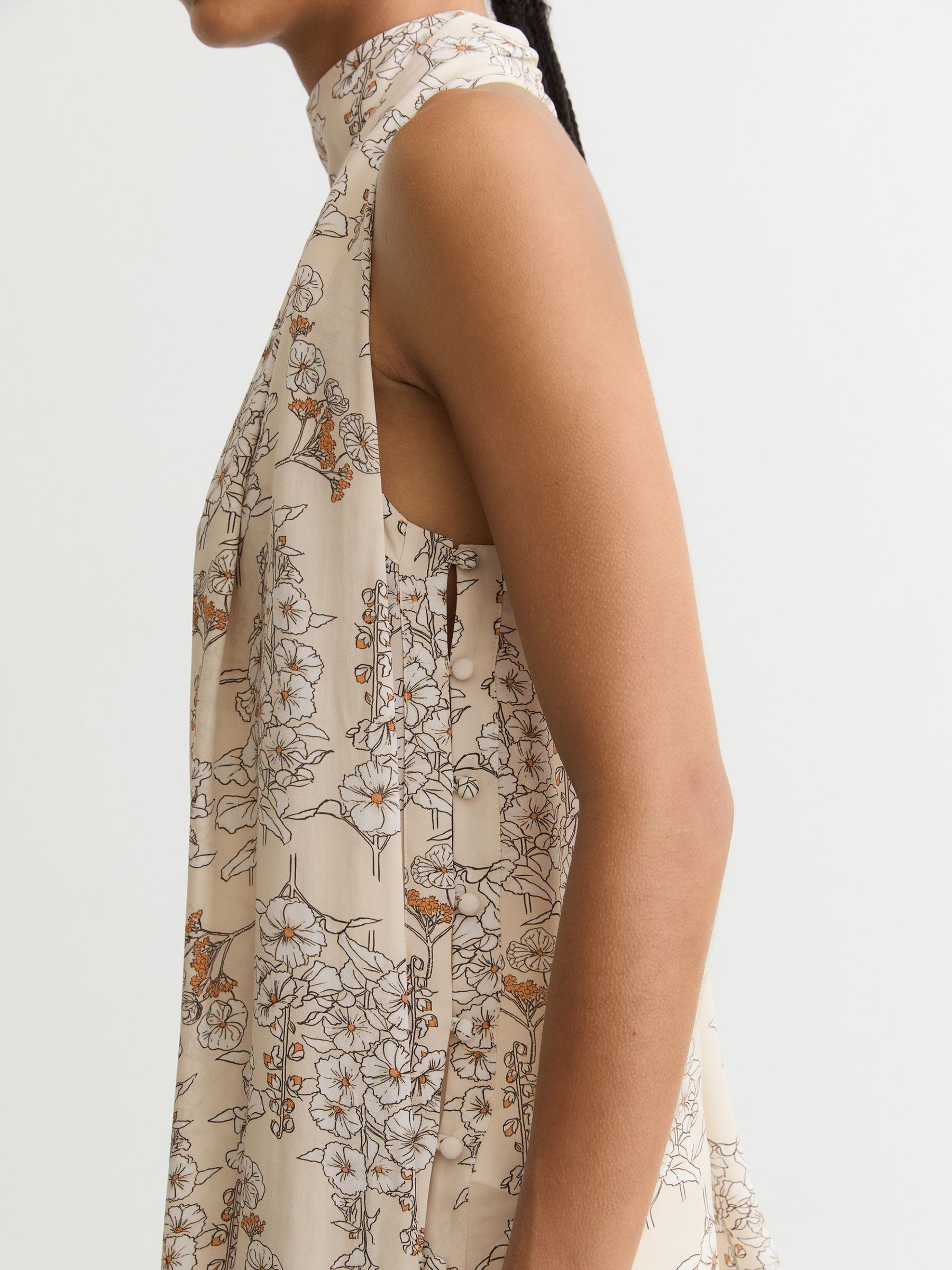 Floral-Print Scarf-Neck Top in Cream - Image 5 of 7