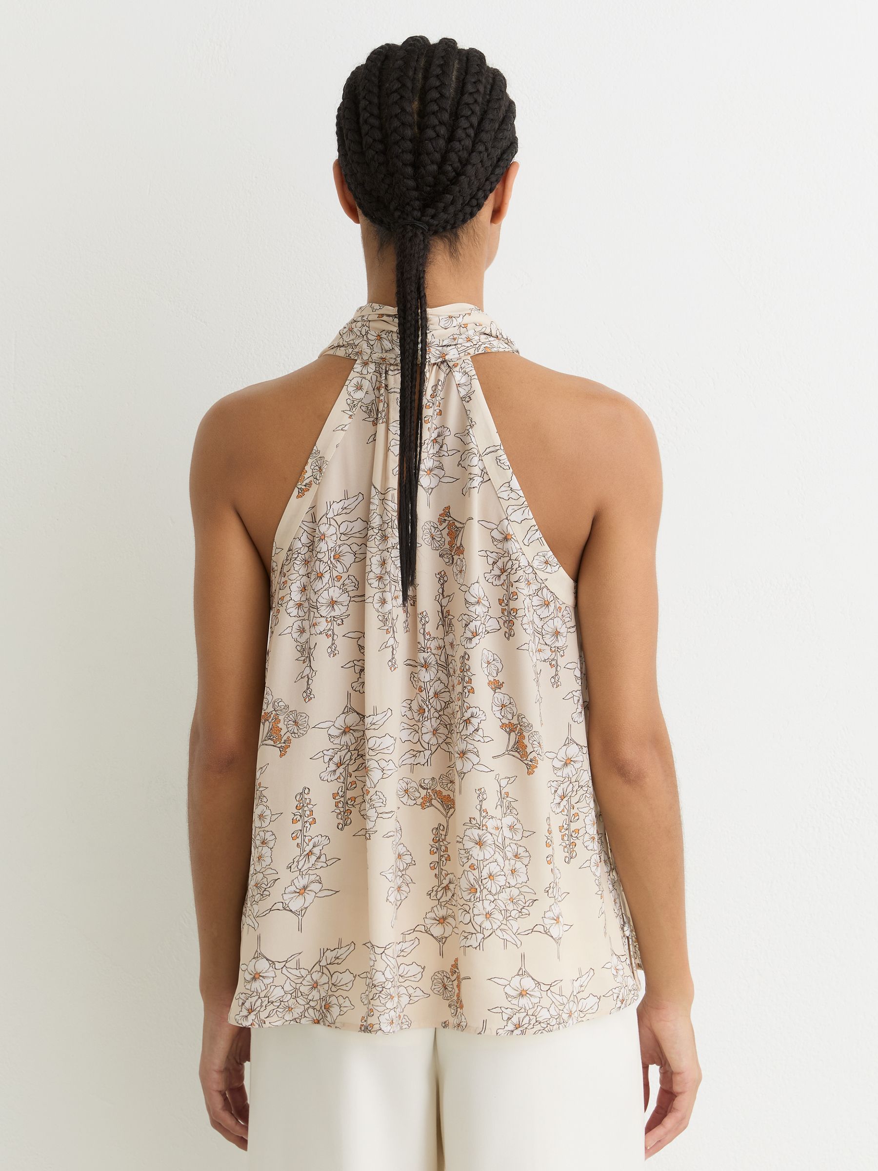 Floral-Print Scarf-Neck Top in Cream - image 4