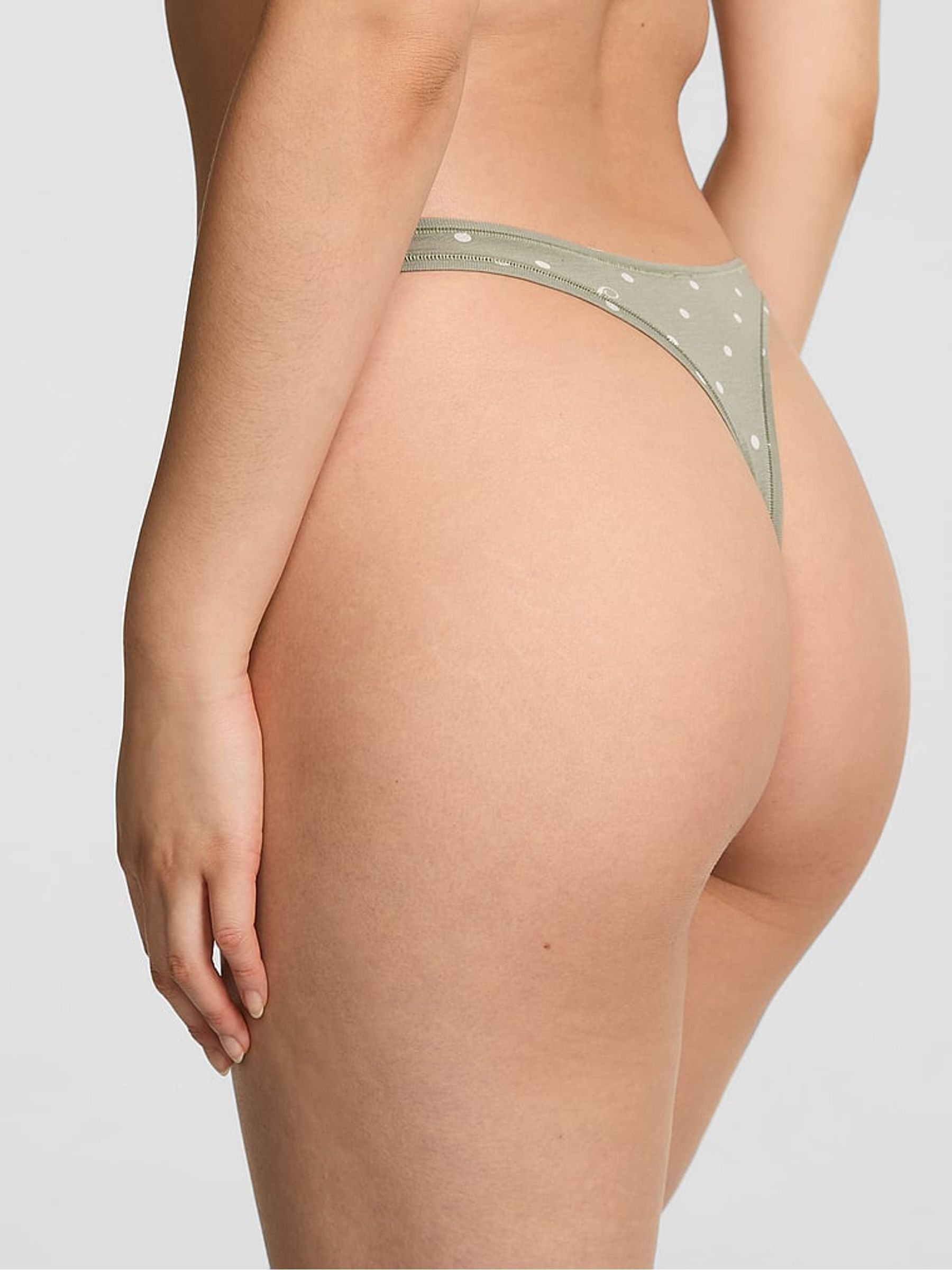Slate Green Dot Print Thong Cotton Knickers - Image 2 of 2