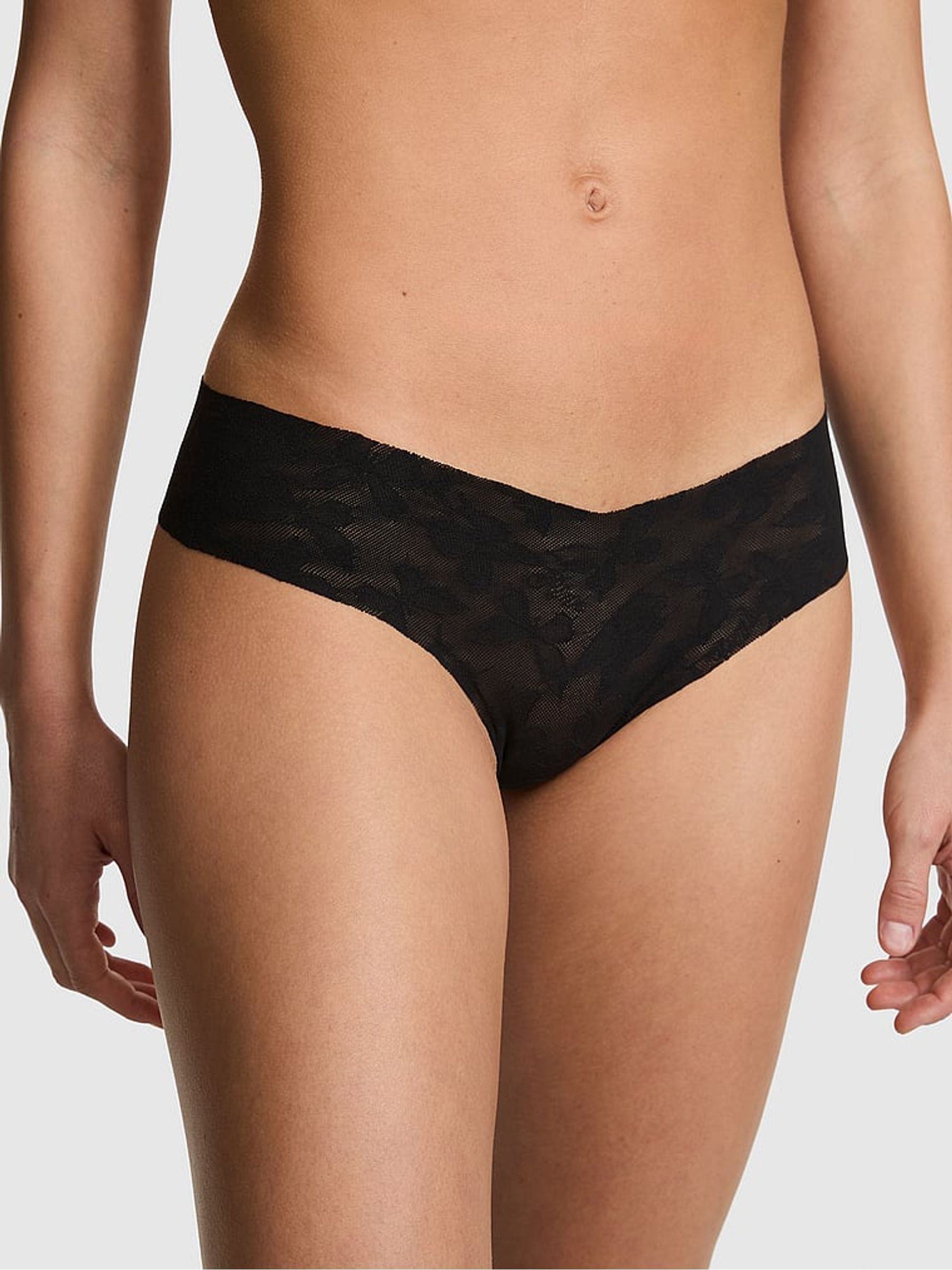 Black Thong No Show Lace Knickers - Image 1 of 2