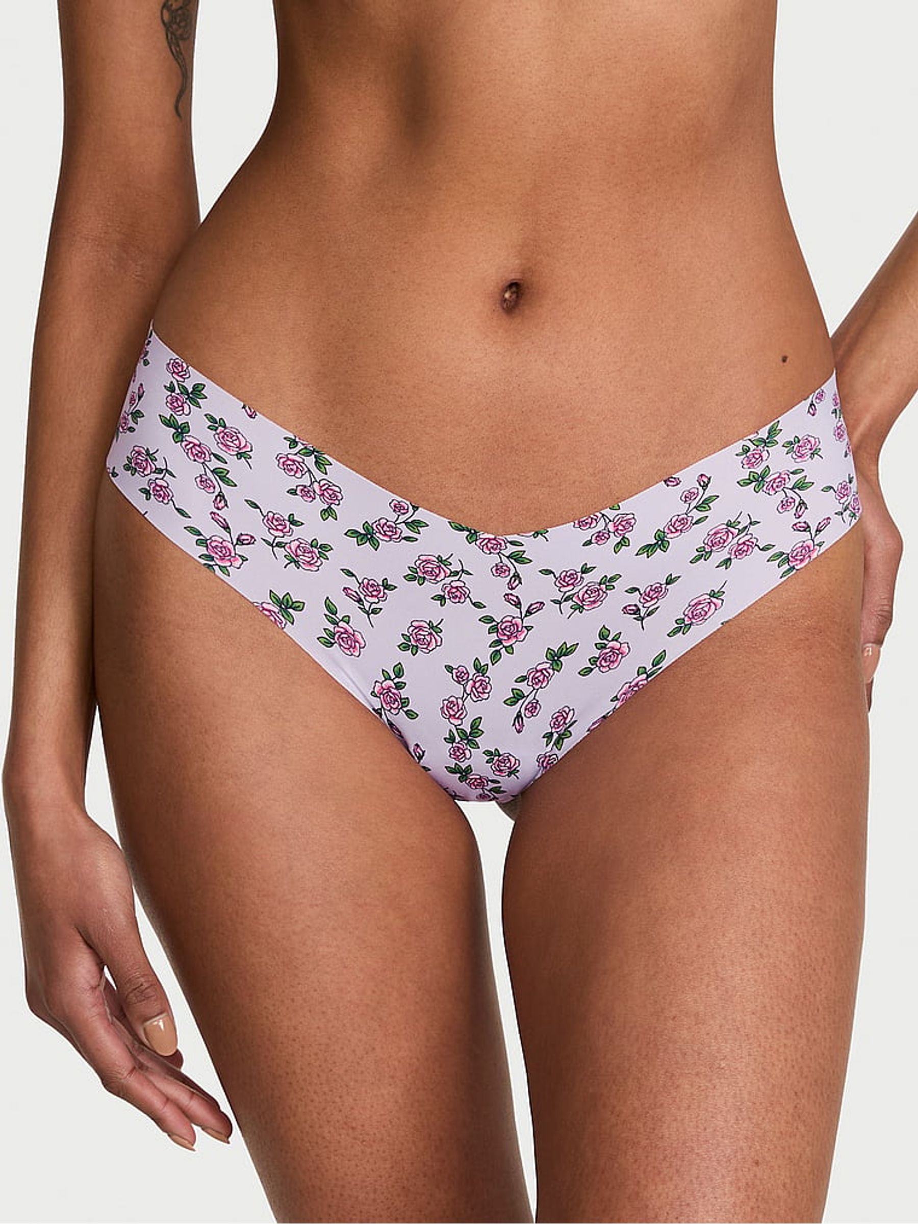 Crystal Lilac Purple Roses Thong Knickers - Image 1 of 2