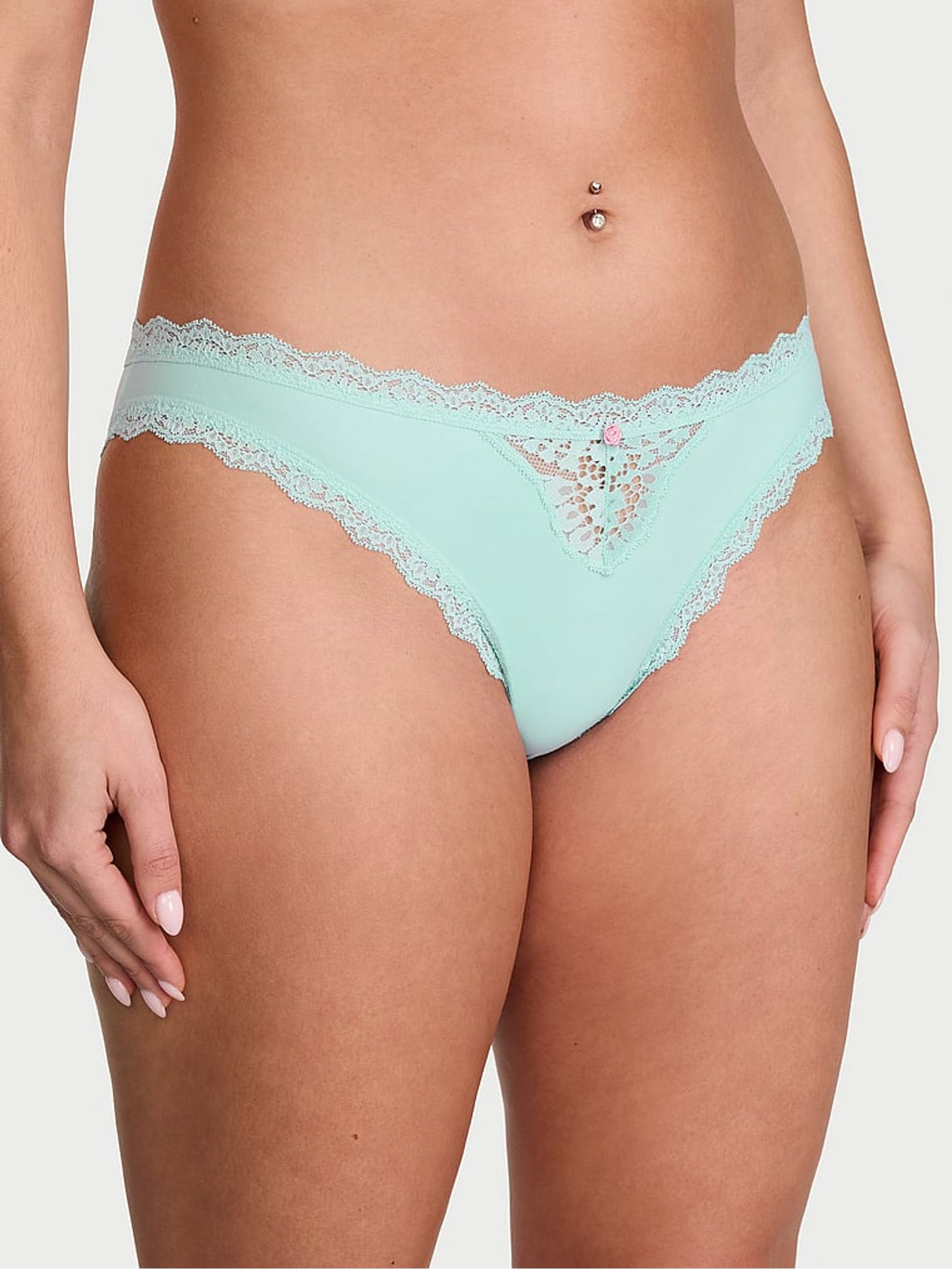 Canal Blue Lace Trim Bikini Knickers - Image 1 of 2