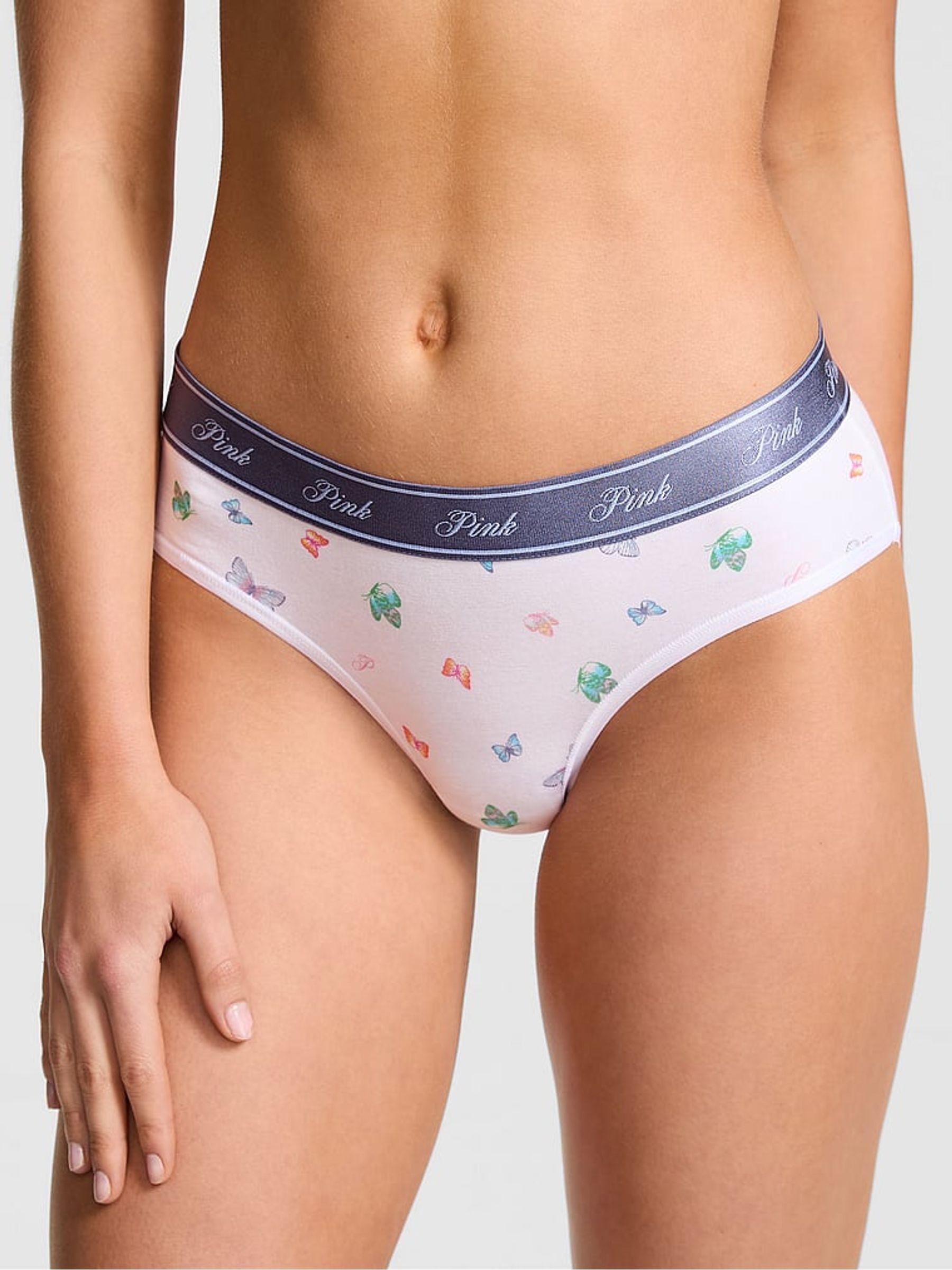 White Butterfly Print Hipster Cotton Logo Knickers - Image 1 of 2