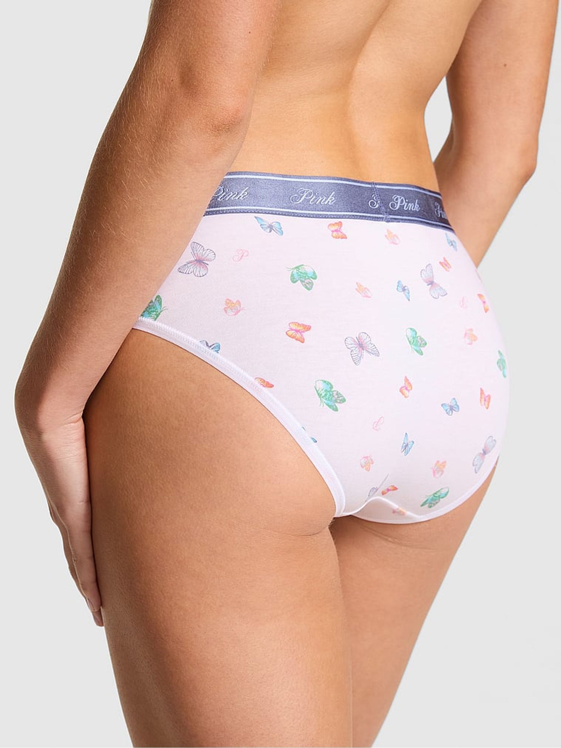 White Butterfly Print Hipster Cotton Logo Knickers - Image 2 of 2