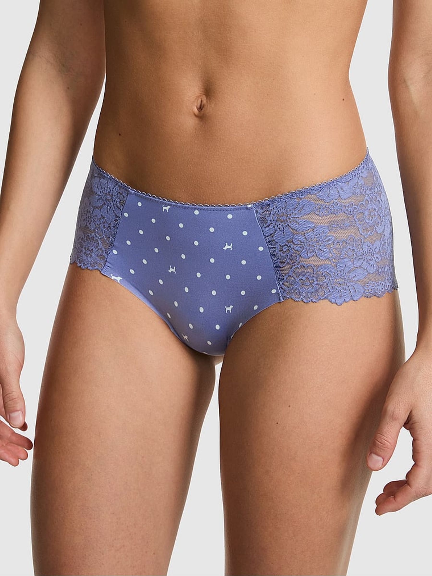 Dusty Iris Blue Dog Print Hipster No Show Lace Trim Knicker - Image 1 of 2