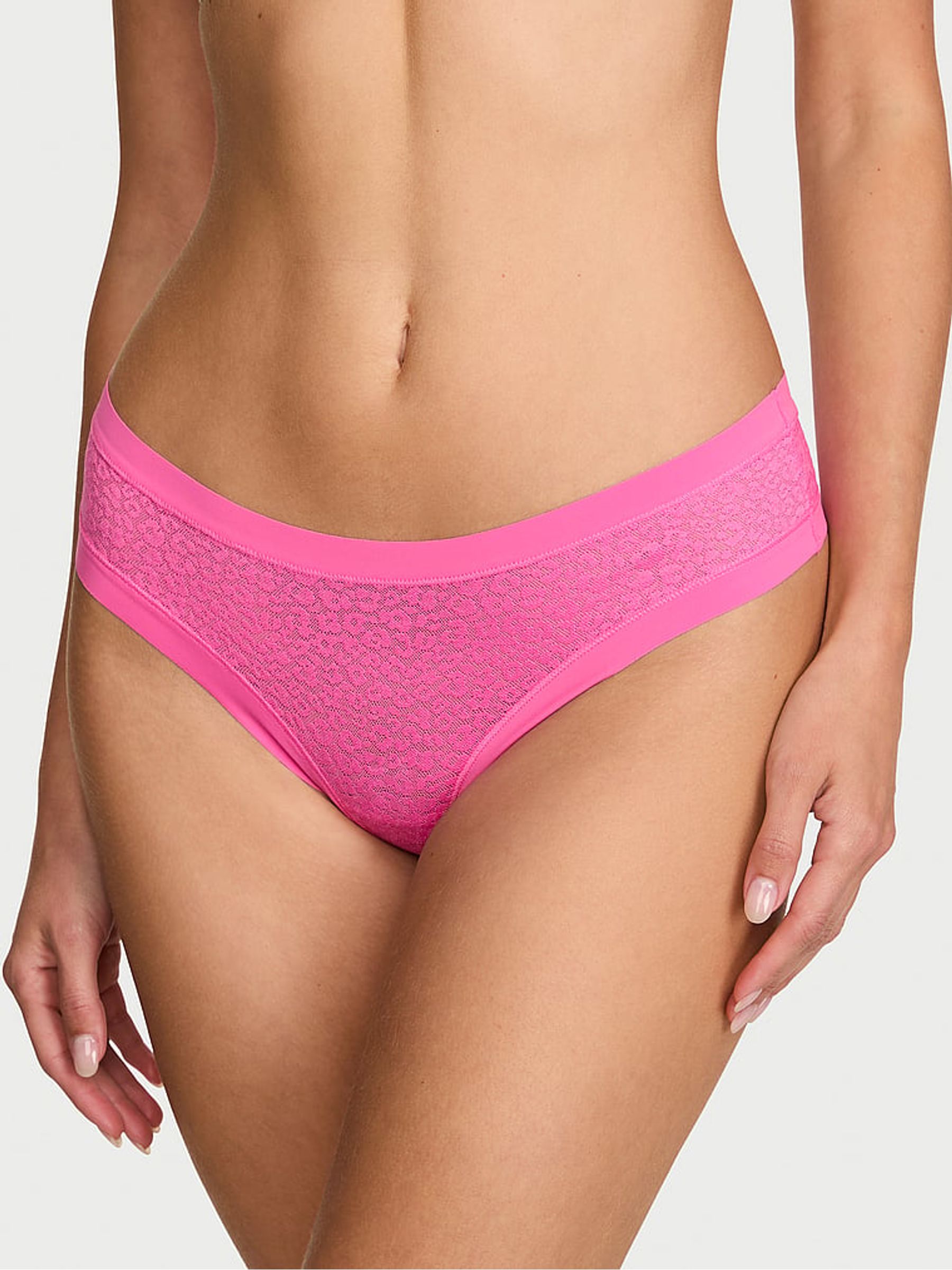 Flower Pink Thong Leopard Lace Knickers - Image 1 of 3