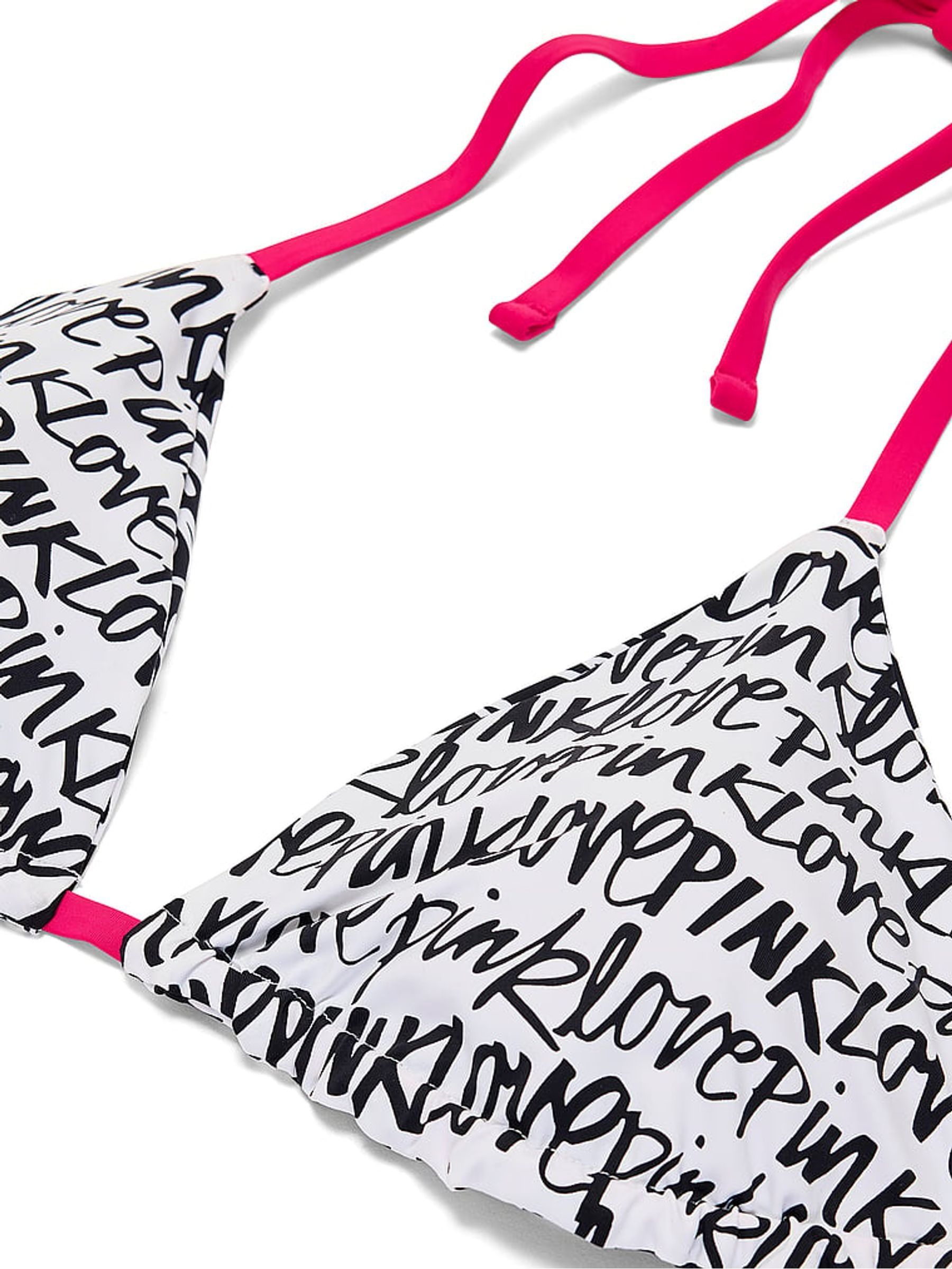White 'Love PINK' Script Print Triangle Bikini Top - Image 4 of 4