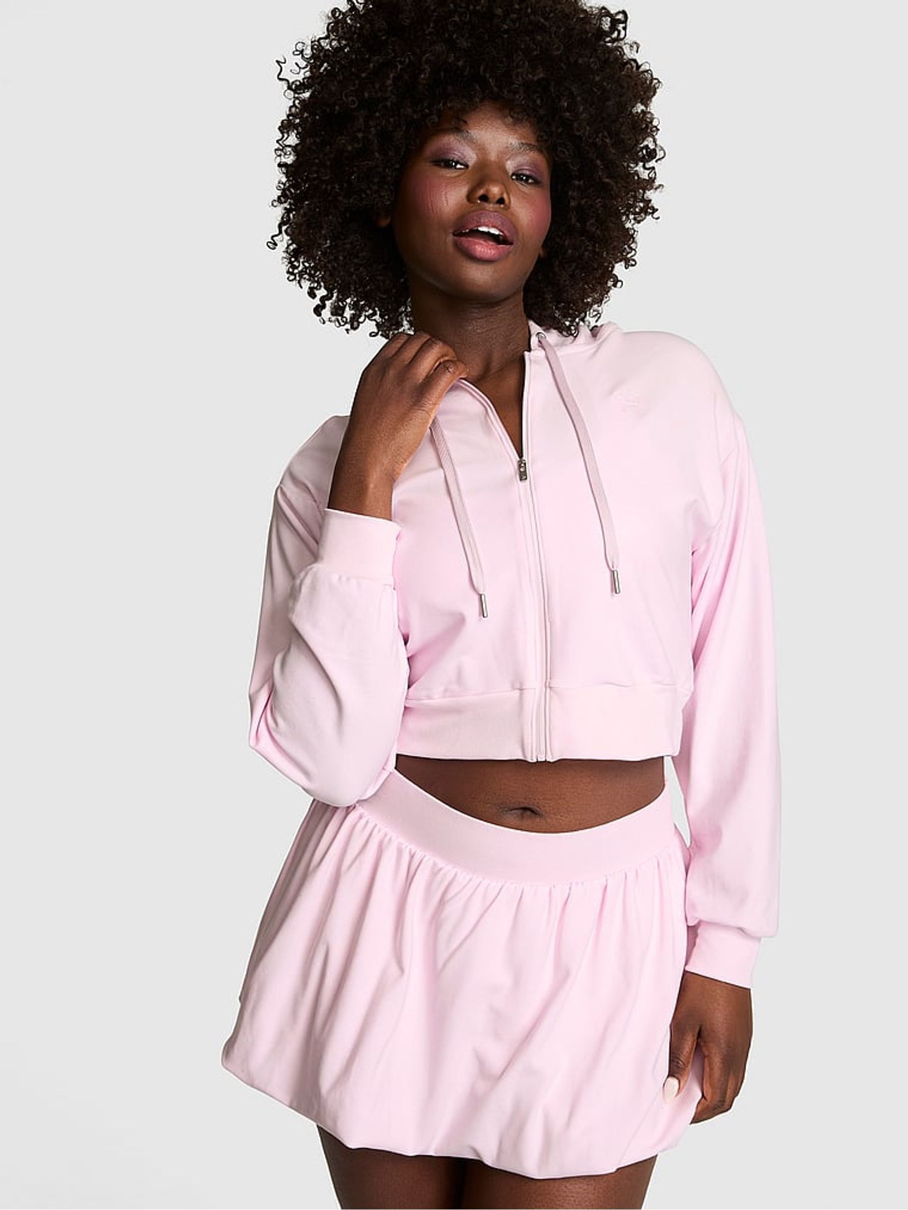 Pink Tulip Cotton Bubble Sleeve Cropped Hoodie - Image 1 of 2 Pink Tulip Cotton Bubble Sleeve Cropped Hoodie - Image 1 of 2