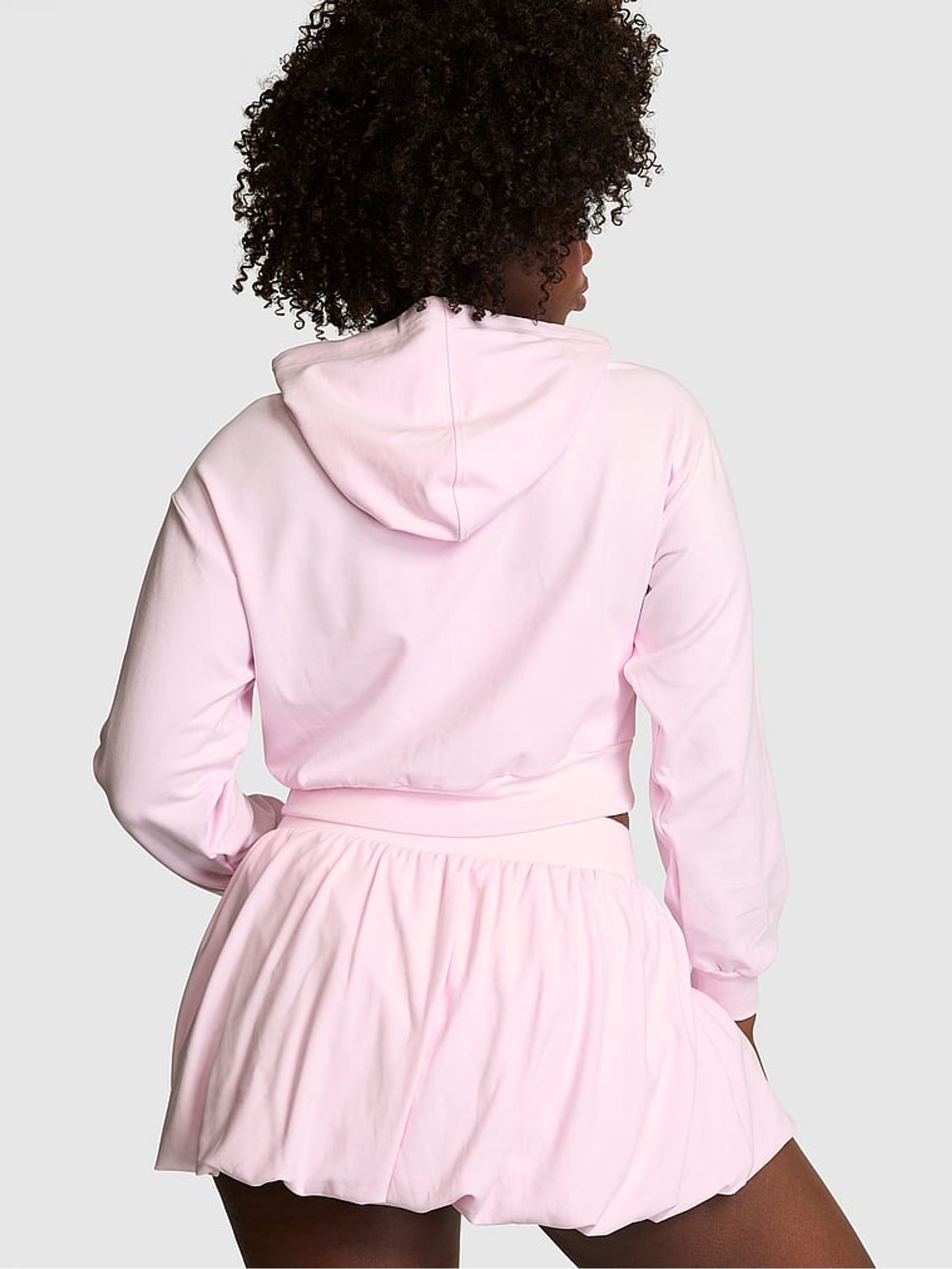 Pink Tulip Cotton Bubble Sleeve Cropped Hoodie - Image 2 of 2 Pink Tulip Cotton Bubble Sleeve Cropped Hoodie - Image 2 of 2