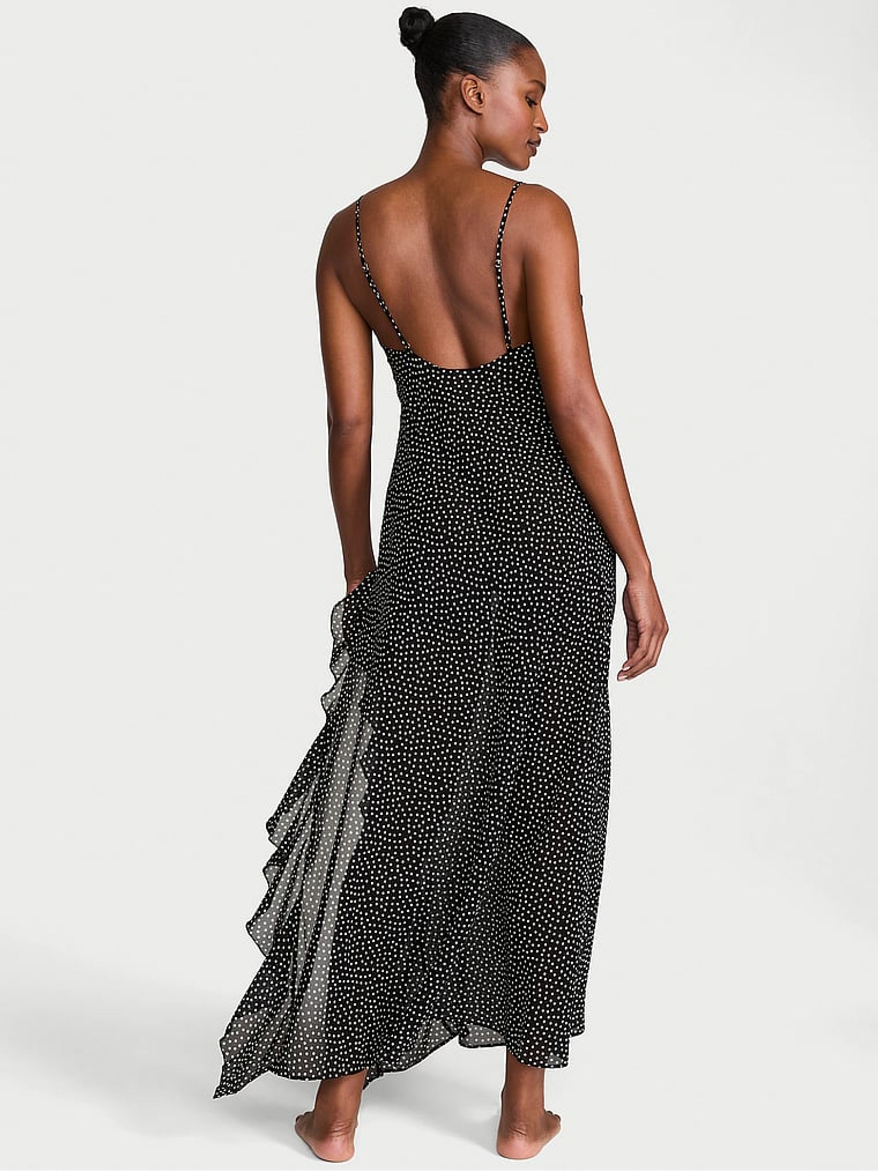 Black Chiffon Polka Dot Flutter Maxi Slip Dress - Image 2 of 3