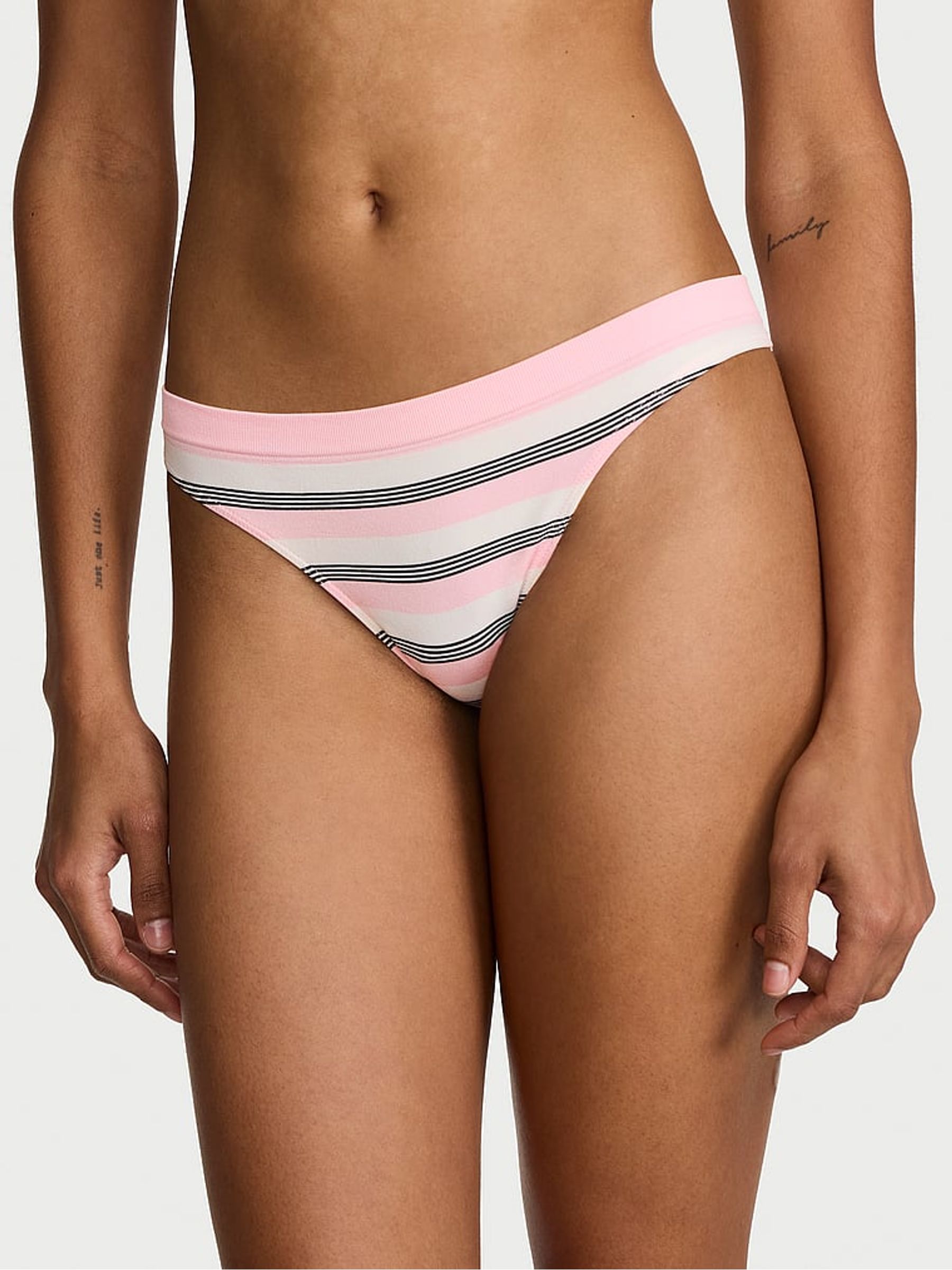 Pretty Blossom Pink Thong Stripe Knickers - Image 1 of 2