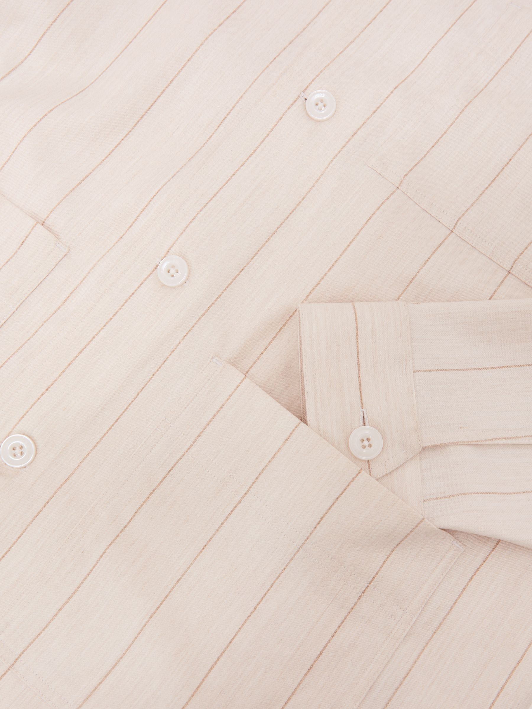 Pinstripe Button-Through Overshirt in Oatmeal - Image 7 of 7