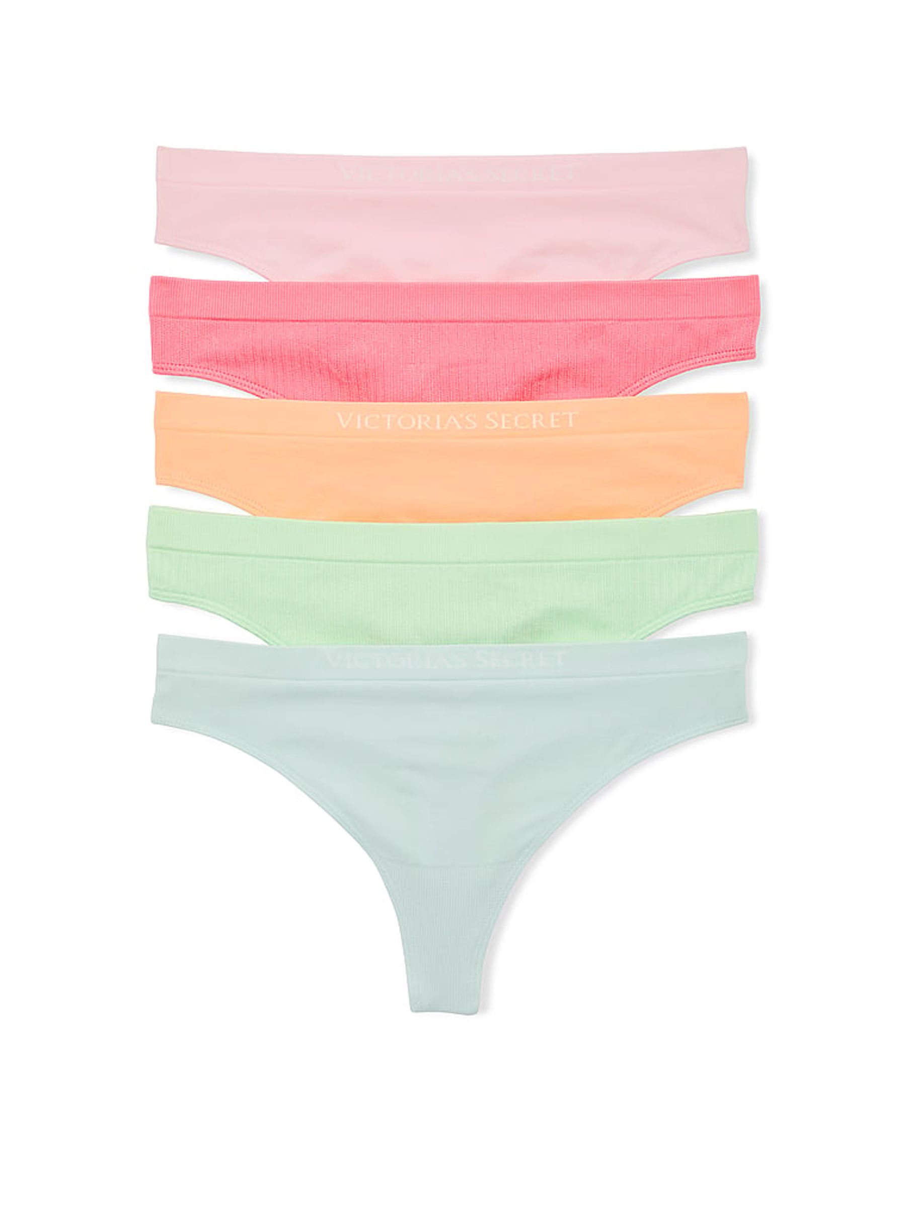 Pink/Orange/Green/Blue Thong 5 Pack Knickers - Image 1 of 1