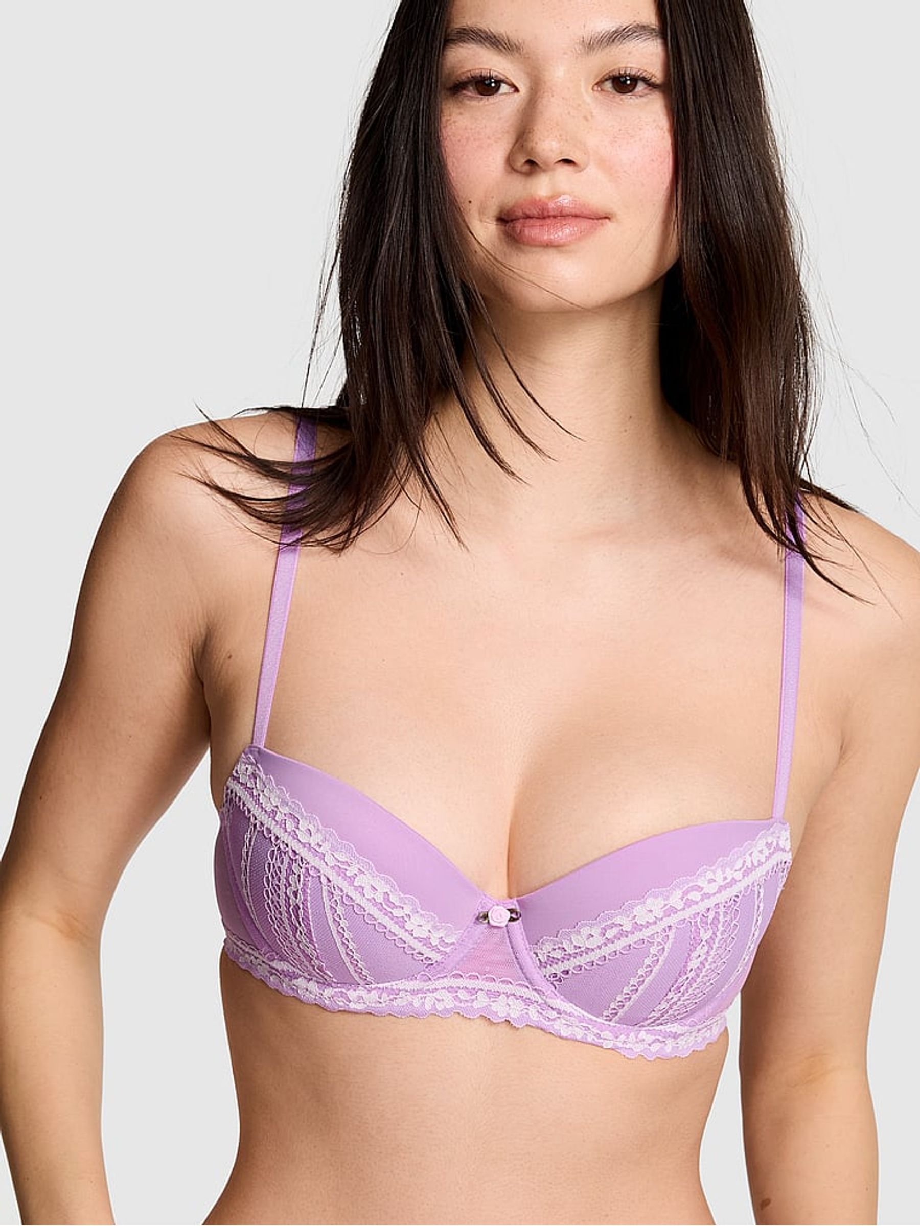Light Lilac Purple/Coconut White Push Up Valerie Lace Bra - Image 1 of 2