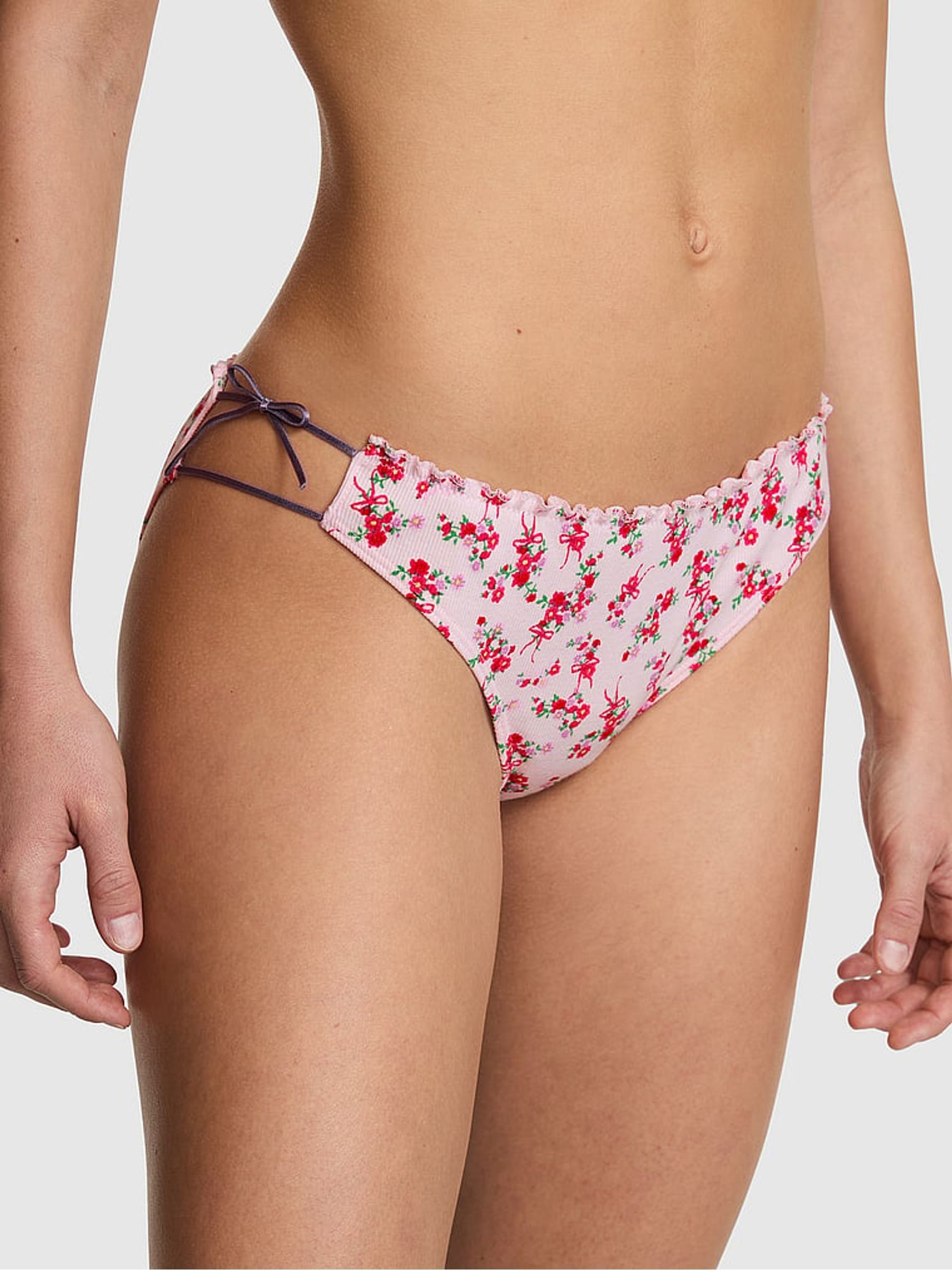 Pink Tulip Floral Print Bikini Tie Detail Knickers - Image 1 of 2