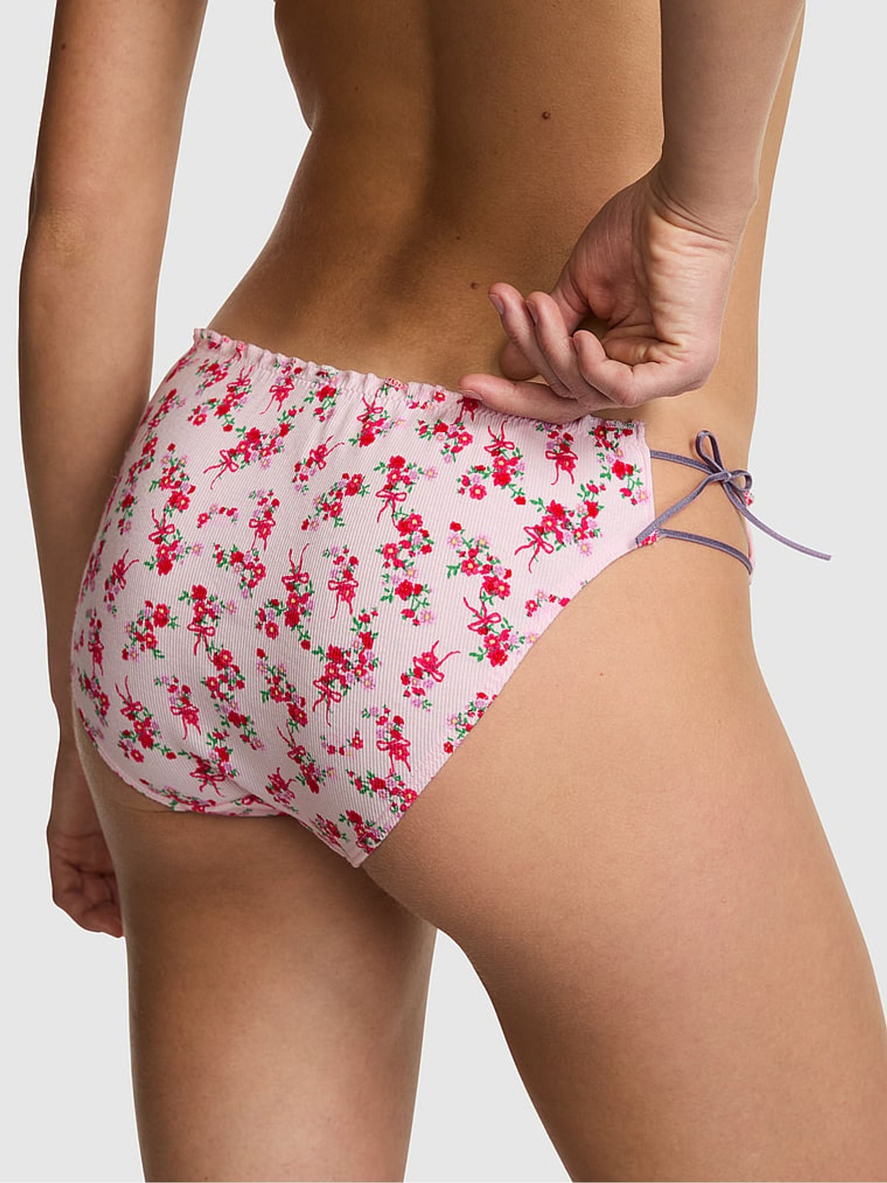 Pink Tulip Floral Print Bikini Tie Detail Knickers - Image 2 of 2