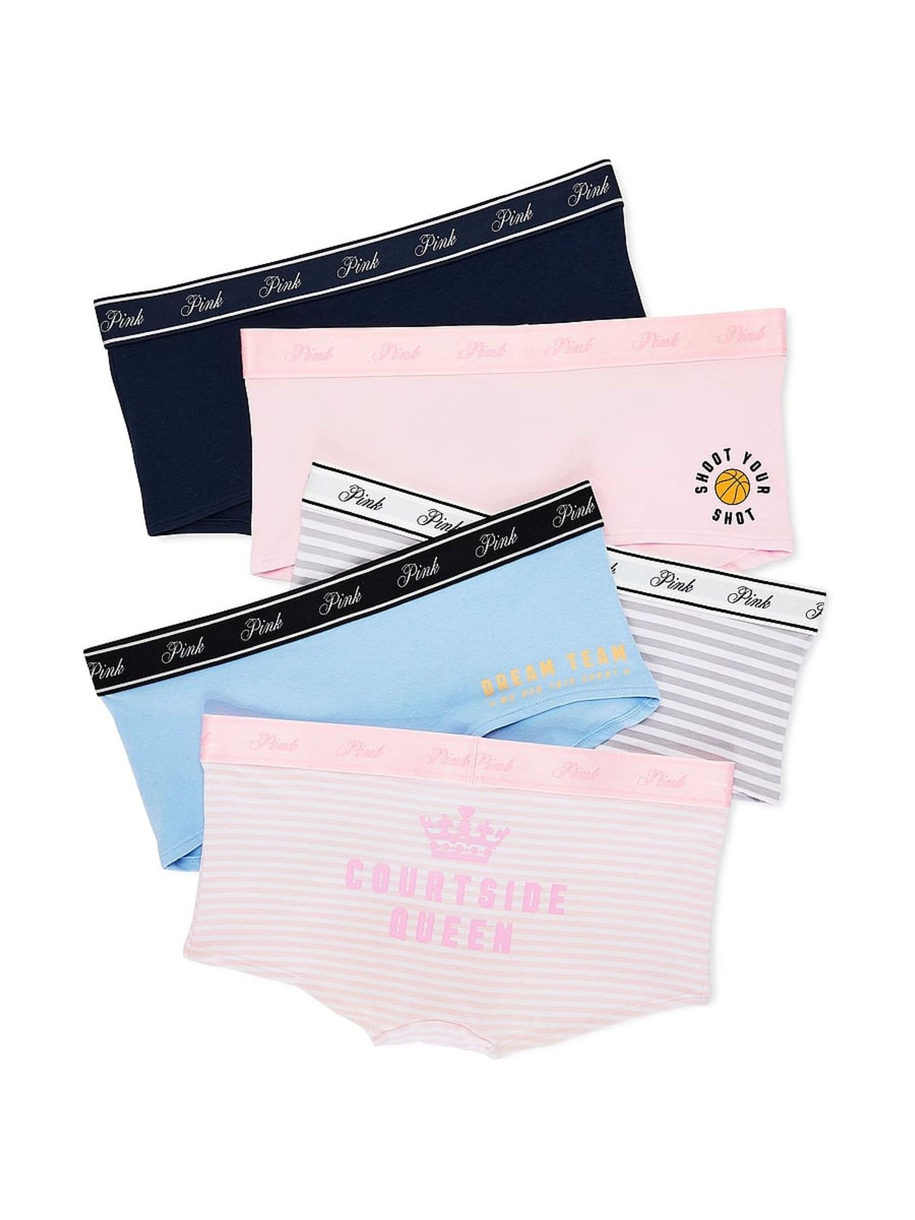 Pink/Blue/Navy Boyshort 5 Pack Logo Knickers - Image 2 of 2