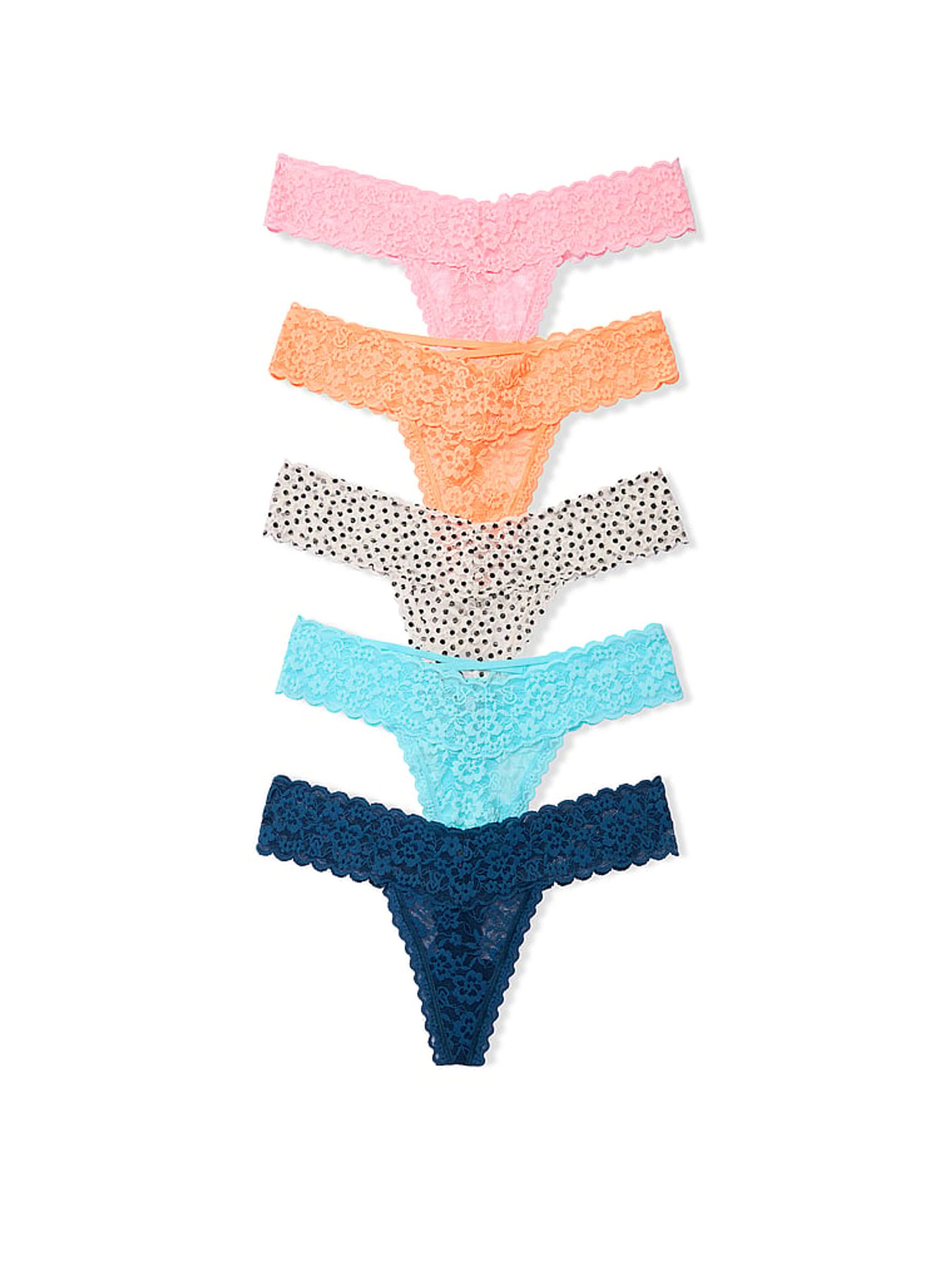 Pink/Orange/White/Blue Thong Knickers 5 Pack - Image 1 of 1