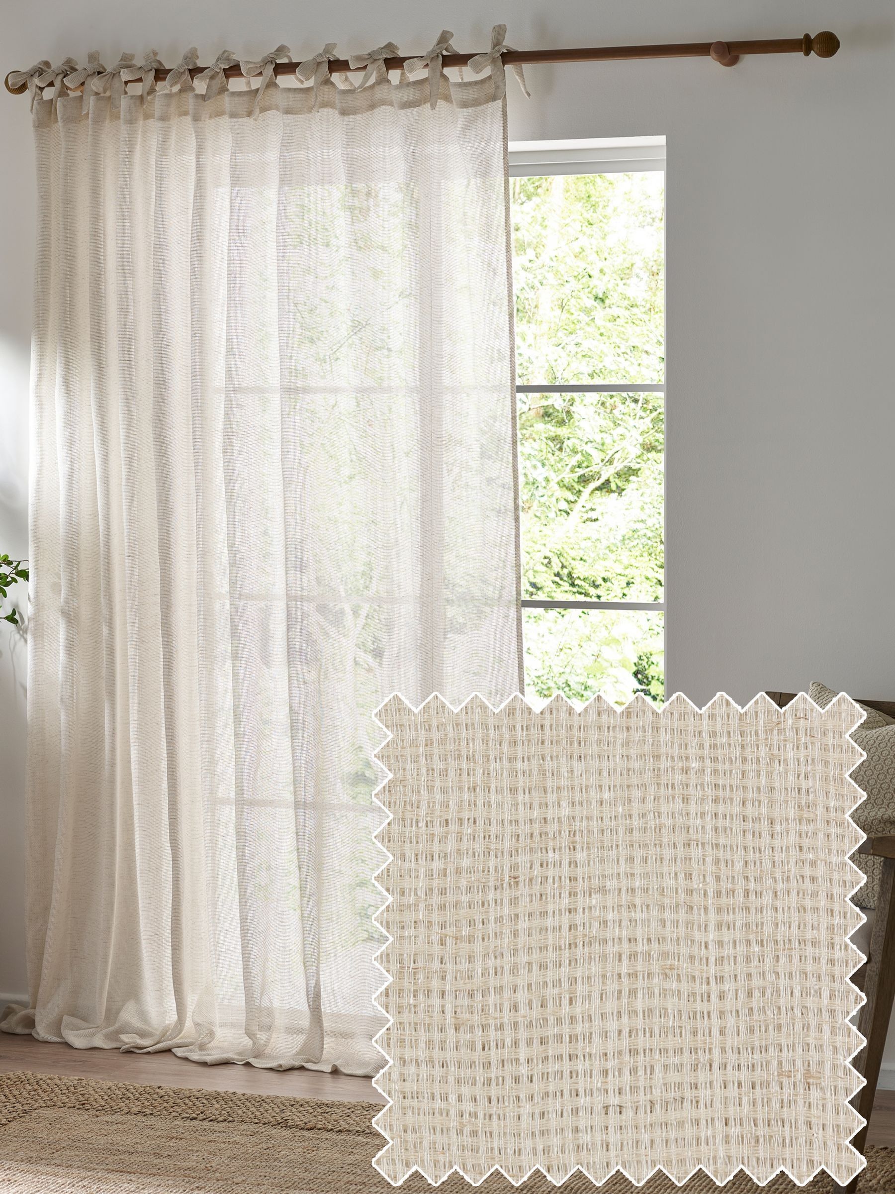 Natural Bow Nimbus Sheer Tab Top Curtains Panel - Image 1 of 6 Natural Bow Nimbus Sheer Tab Top Curtains Panel - Image 1 of 6