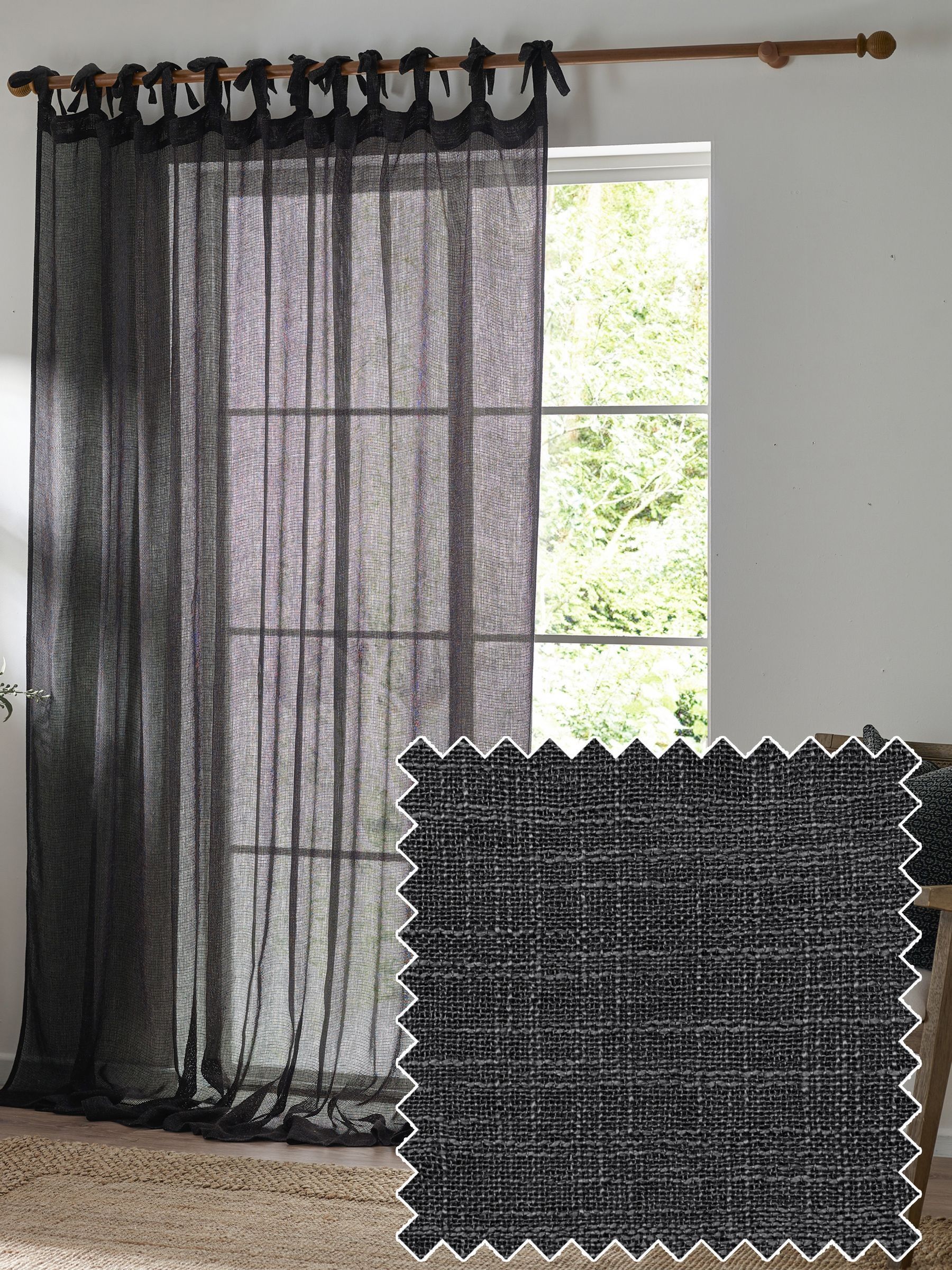 Black Bow Nimbus Sheer Tab Top Curtains Panel - Image 1 of 6 Black Bow Nimbus Sheer Tab Top Curtains Panel - Image 1 of 6