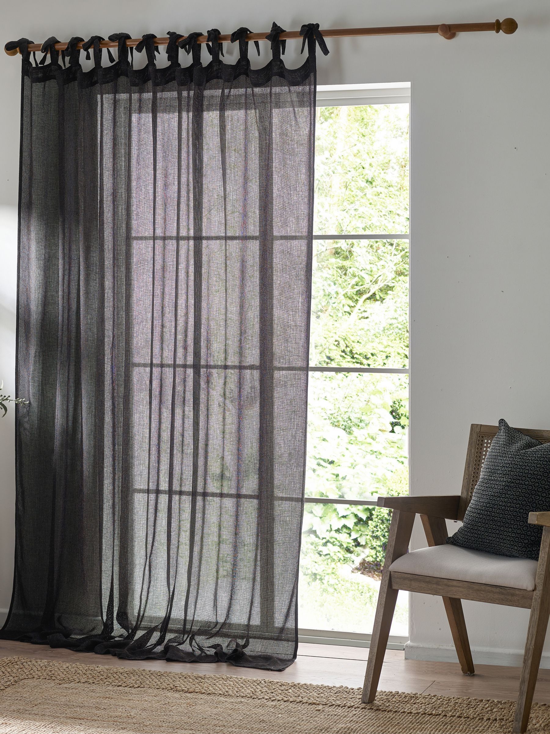 Black Bow Nimbus Sheer Tab Top Curtains Panel - Image 2 of 6