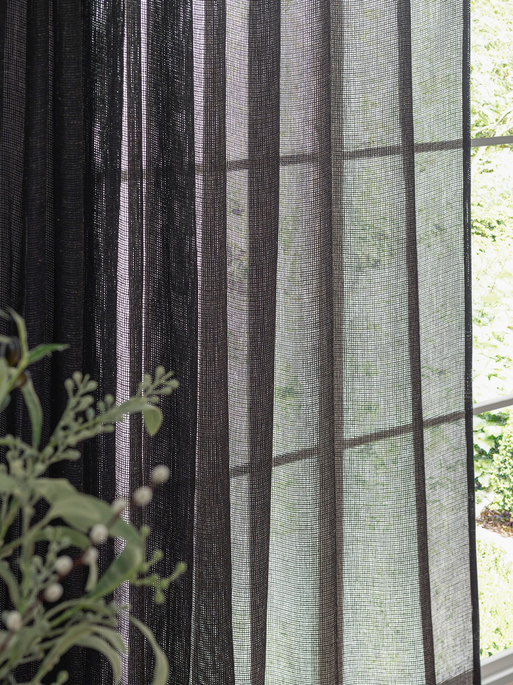 Black Bow Nimbus Sheer Tab Top Curtains Panel - Image 3 of 6