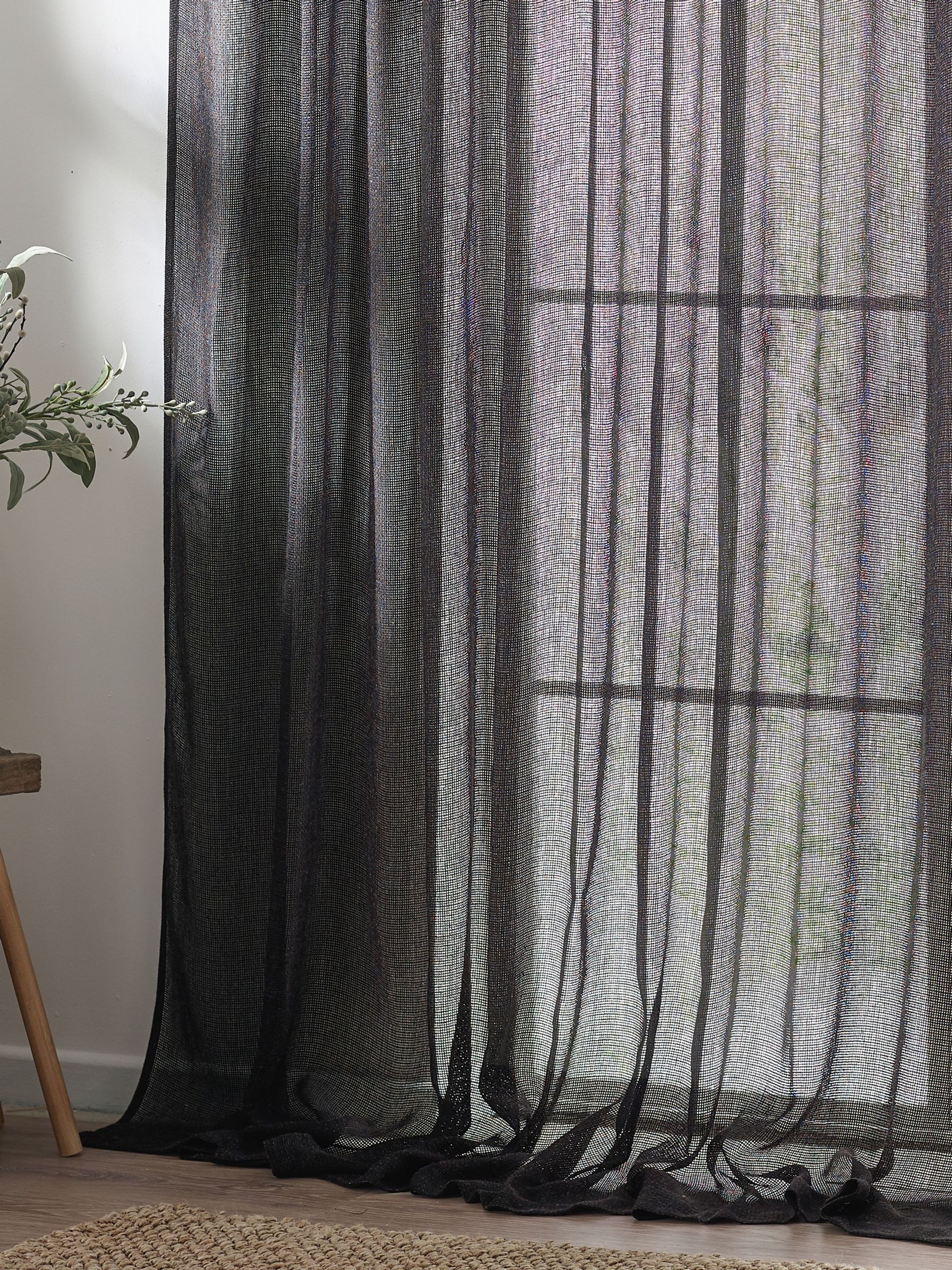 Black Bow Nimbus Sheer Tab Top Curtains Panel - Image 4 of 6