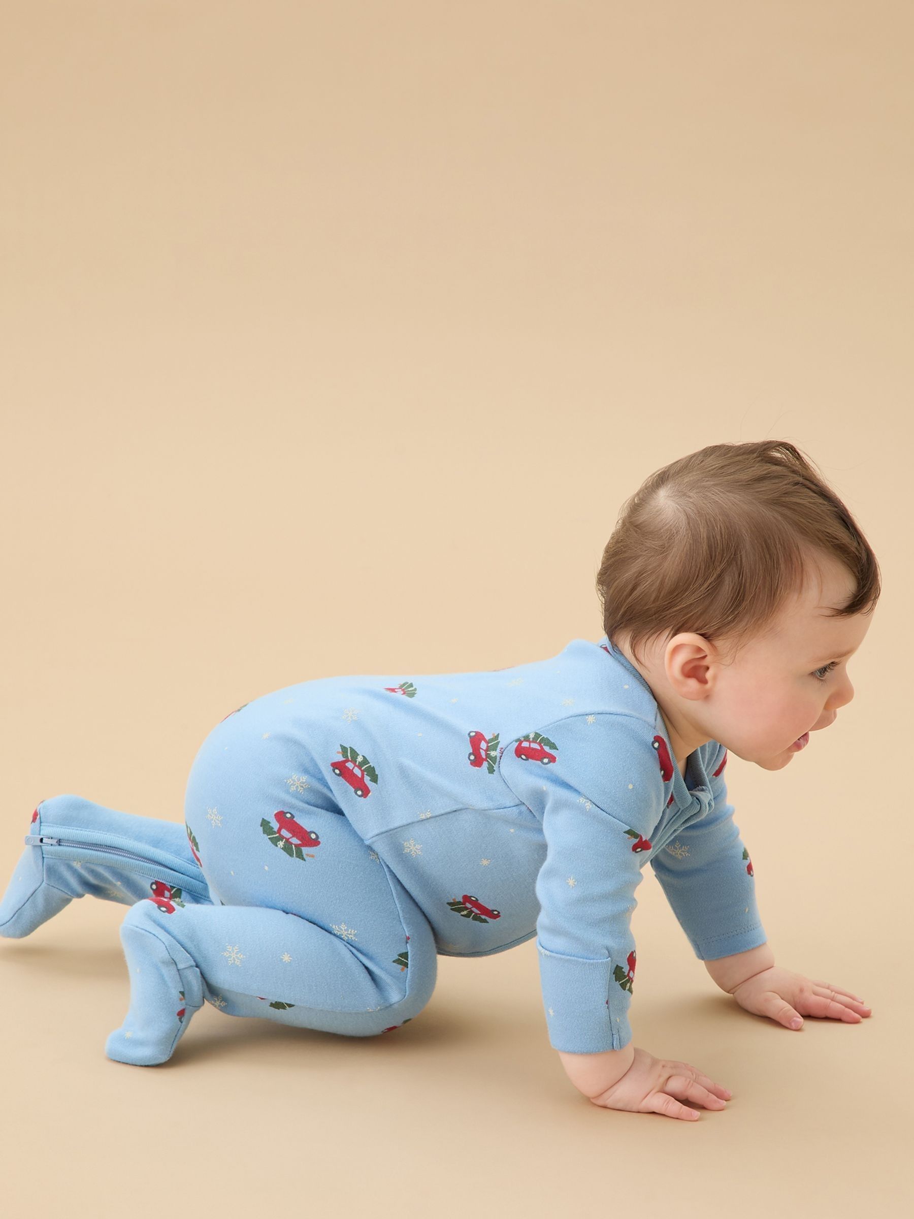 MORI Blue Snowy Car Supersoft Two Way Zip-Up Christmas Sleepsuit - Image 2 of 5
