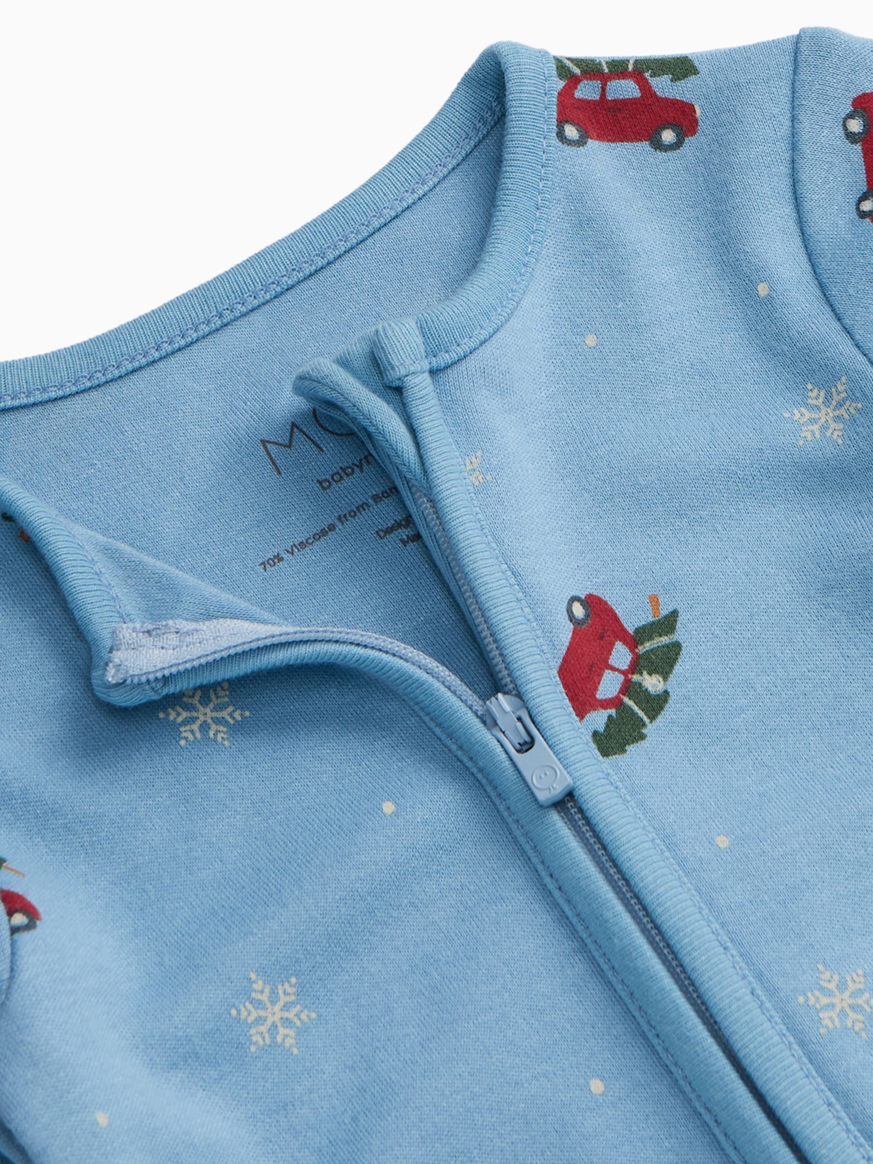 MORI Blue Snowy Car Supersoft Two Way Zip-Up Christmas Sleepsuit - Image 5 of 5