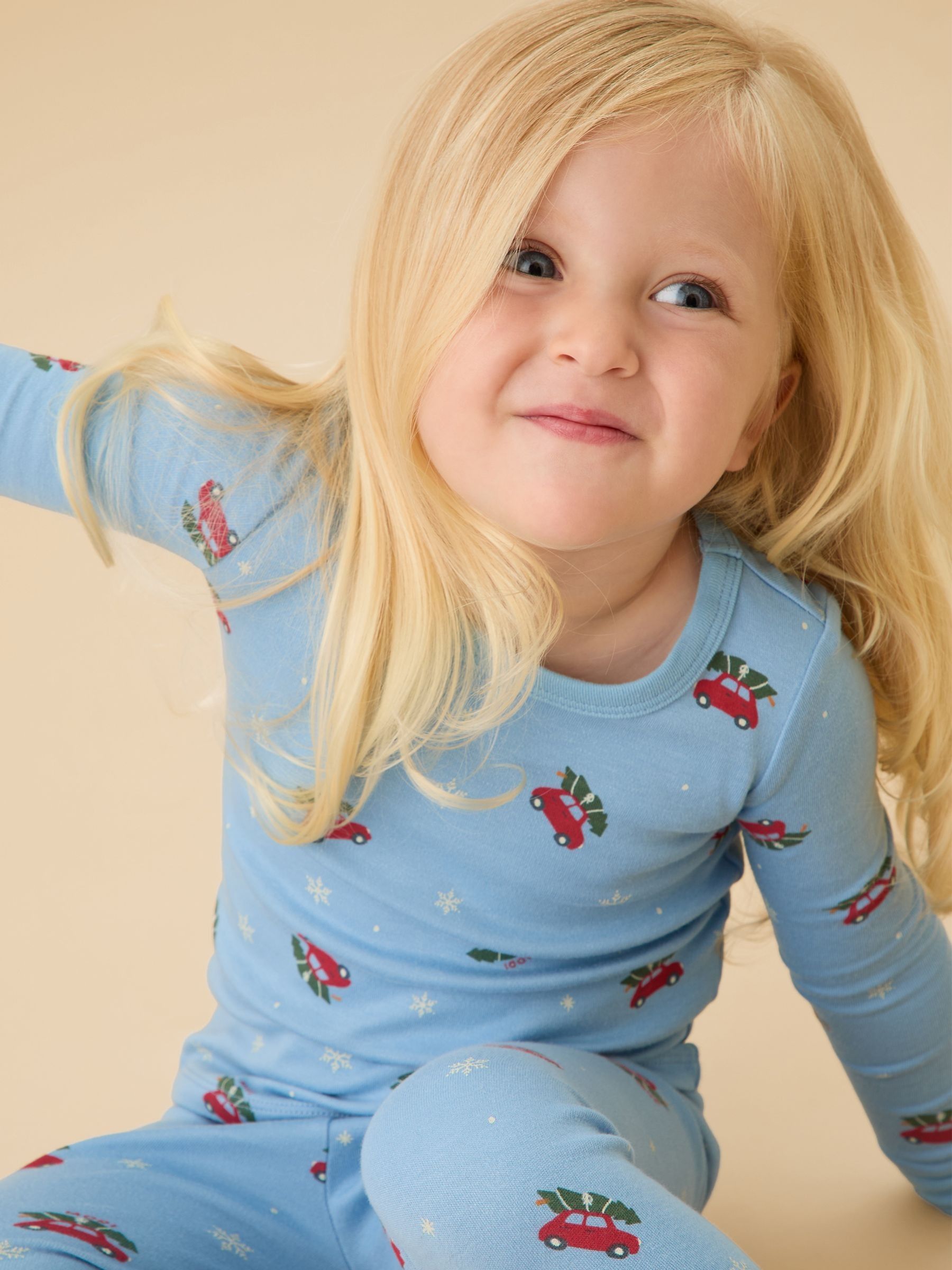 MORI Blue Snowy Car Supersoft 2 Piece Pyjama Set - Image 1 of 4
